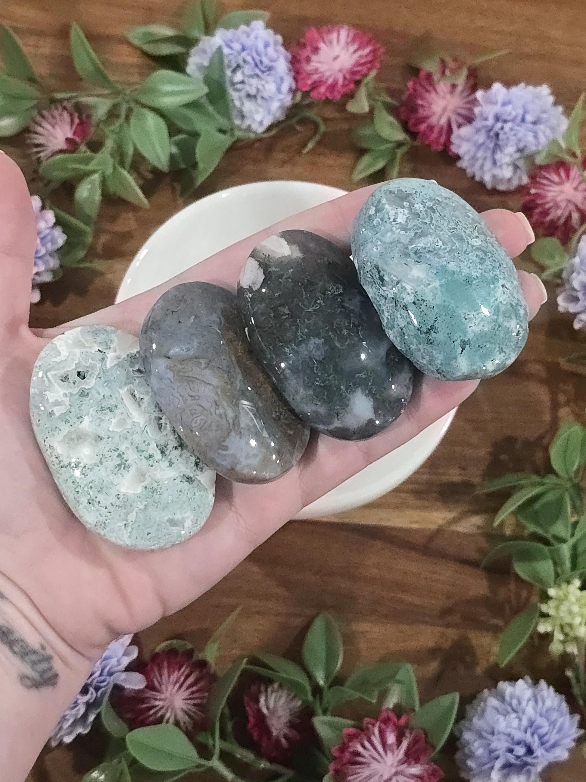 Moss Agate Palmstones | Over 2 inches | Natural Green Gemstone Pocket Stones for Gifts, Collecting, and Relaxation