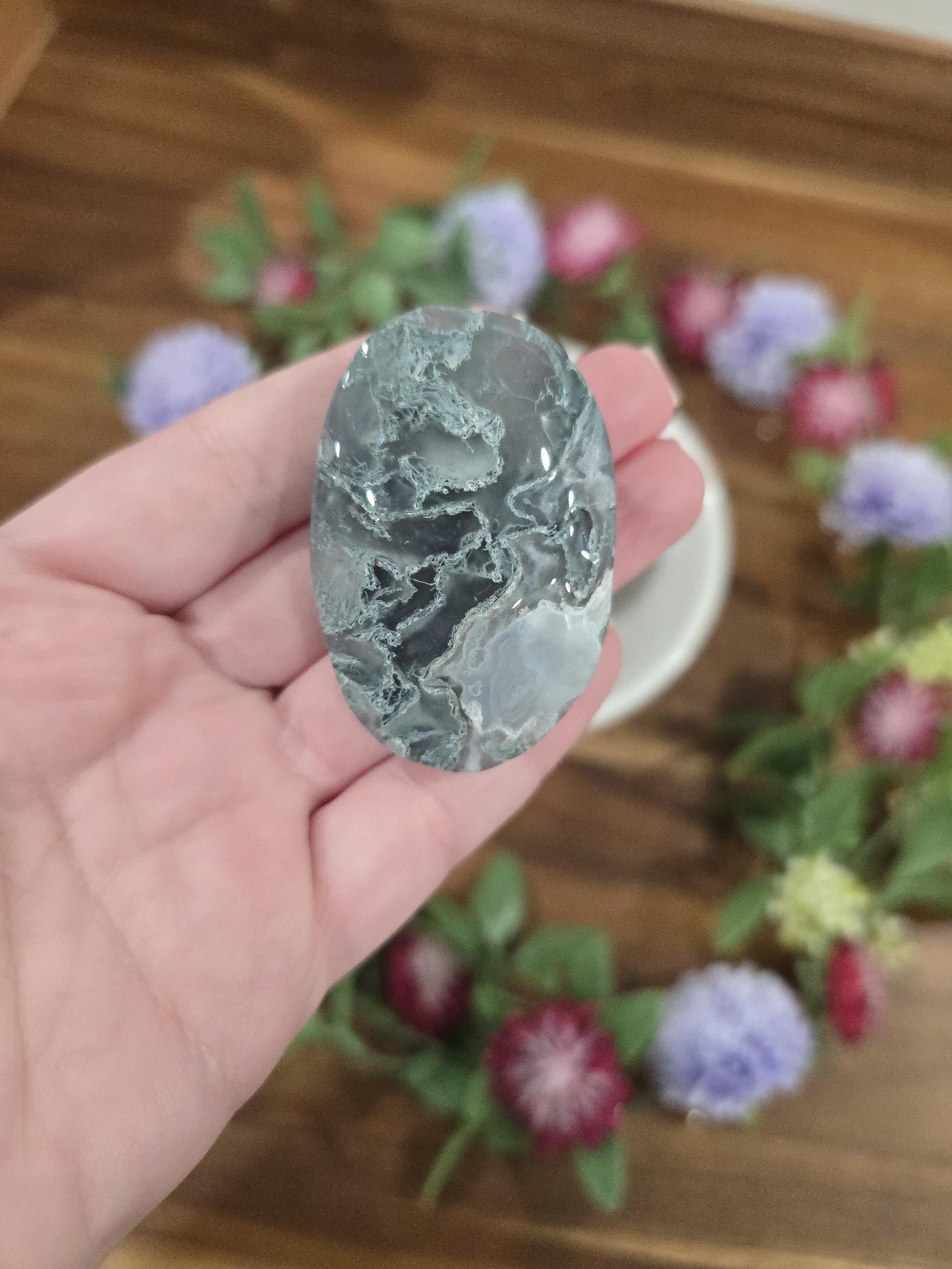 Moss Agate Palmstones | Over 2 inches | Natural Green Gemstone Pocket Stones for Gifts, Collecting, and Relaxation