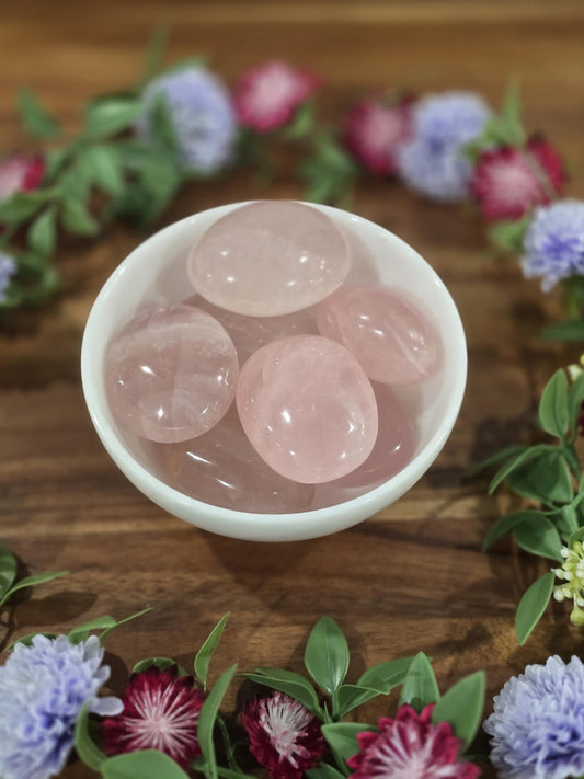 Big Rainbow Rose Quartz Palmstones | High Quality Pink Crystals, Hand Carved & Polished | ADHD ASD SPD Pocket Fidgets | Women, Girls, Teens
