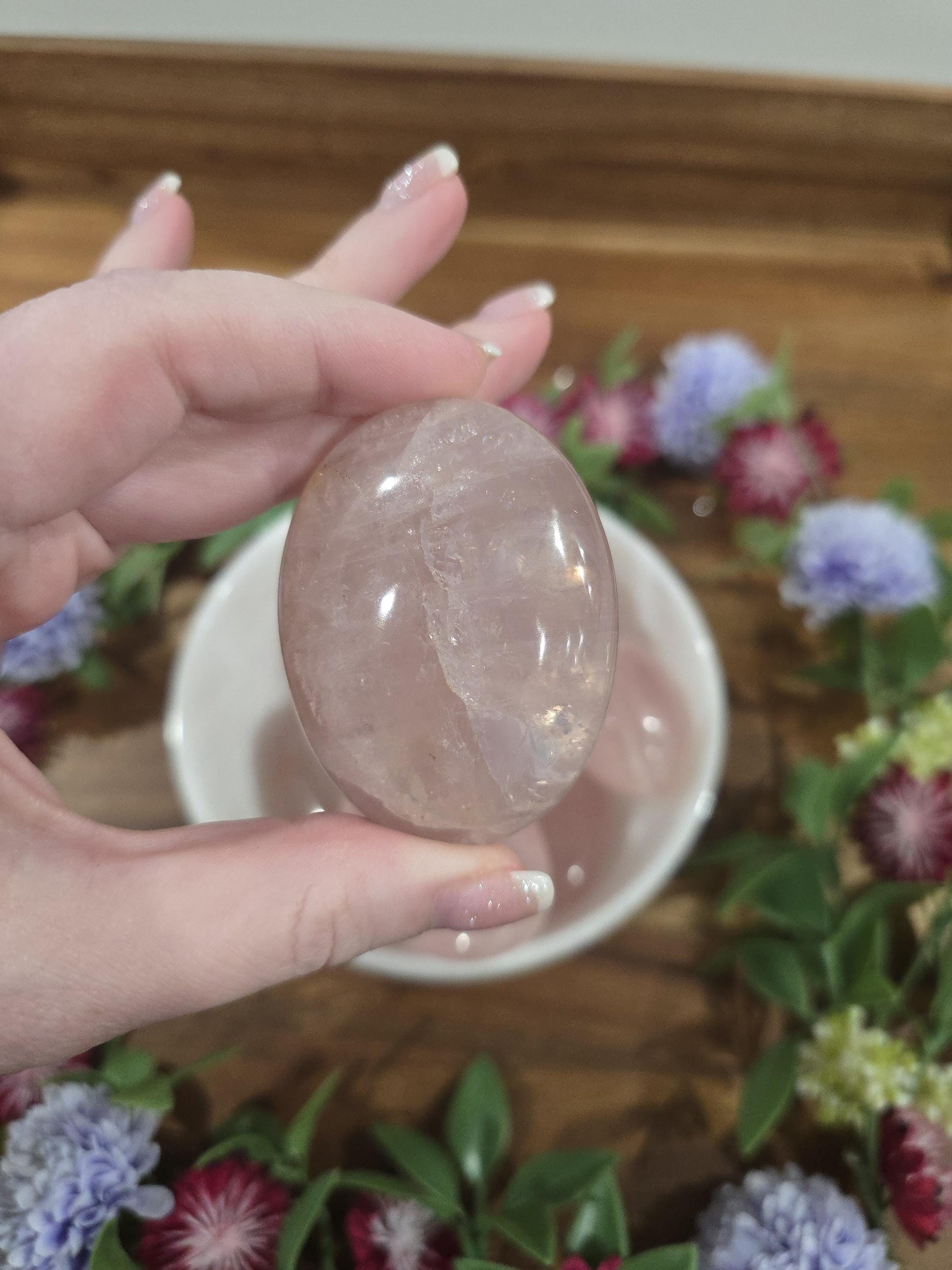 Big Rainbow Rose Quartz Palmstones | High Quality Pink Crystals, Hand Carved & Polished | ADHD ASD SPD Pocket Fidgets | Women, Girls, Teens
