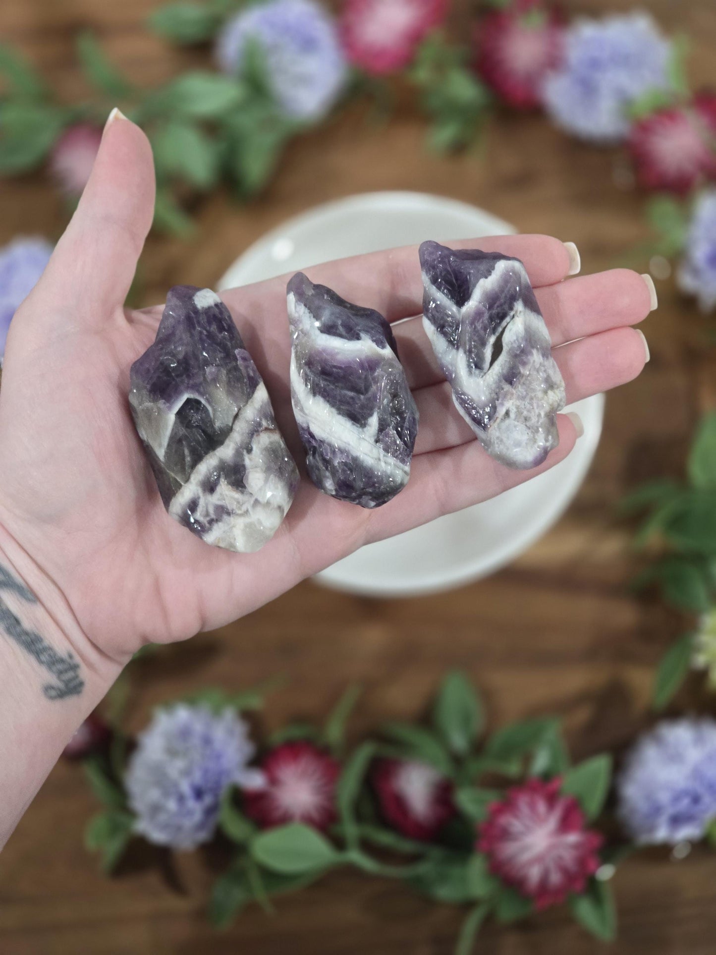Rough Dream Amethyst Shards | Polished purple crystal raw pieces with gorgeous chevron patterns