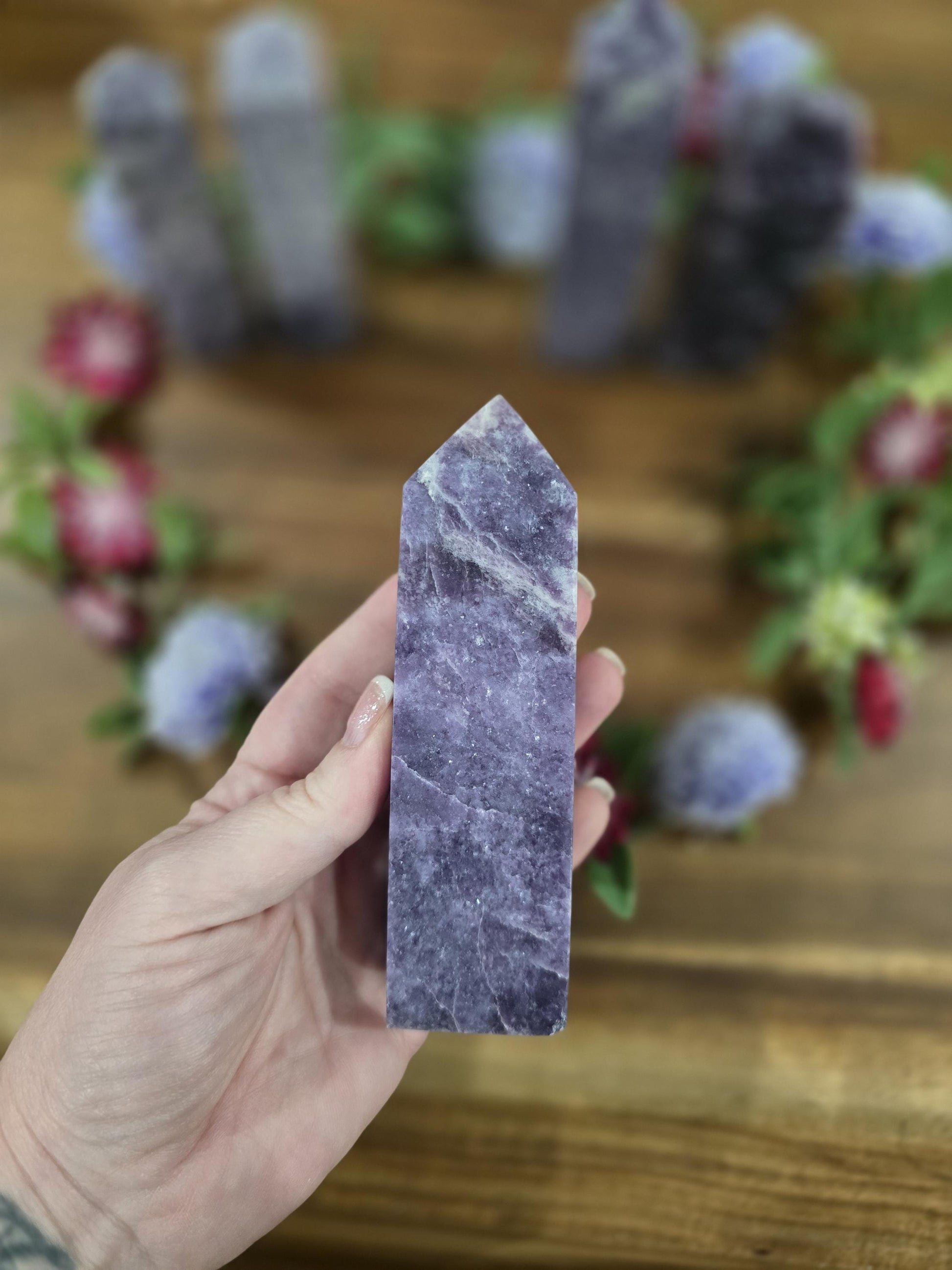 Lepidolite Crystal Towers | Purple Mica | Unique Hand Carved Purple Decor Pieces with Sparkle | Pretty Spring Home Decor in Lilac Lavender