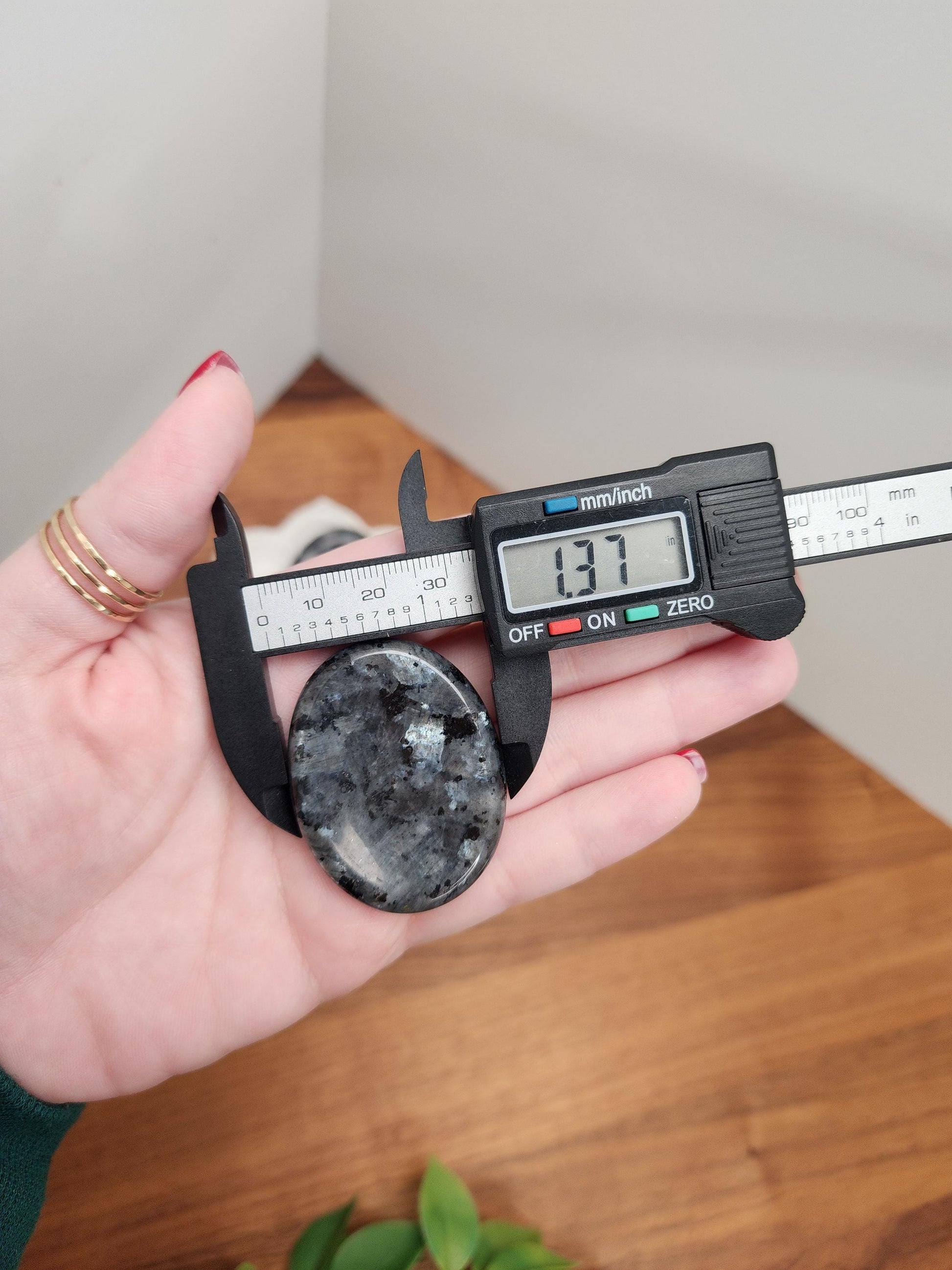 Larvikite Crystal Worry Stone: Silver Gray with Blue Flash