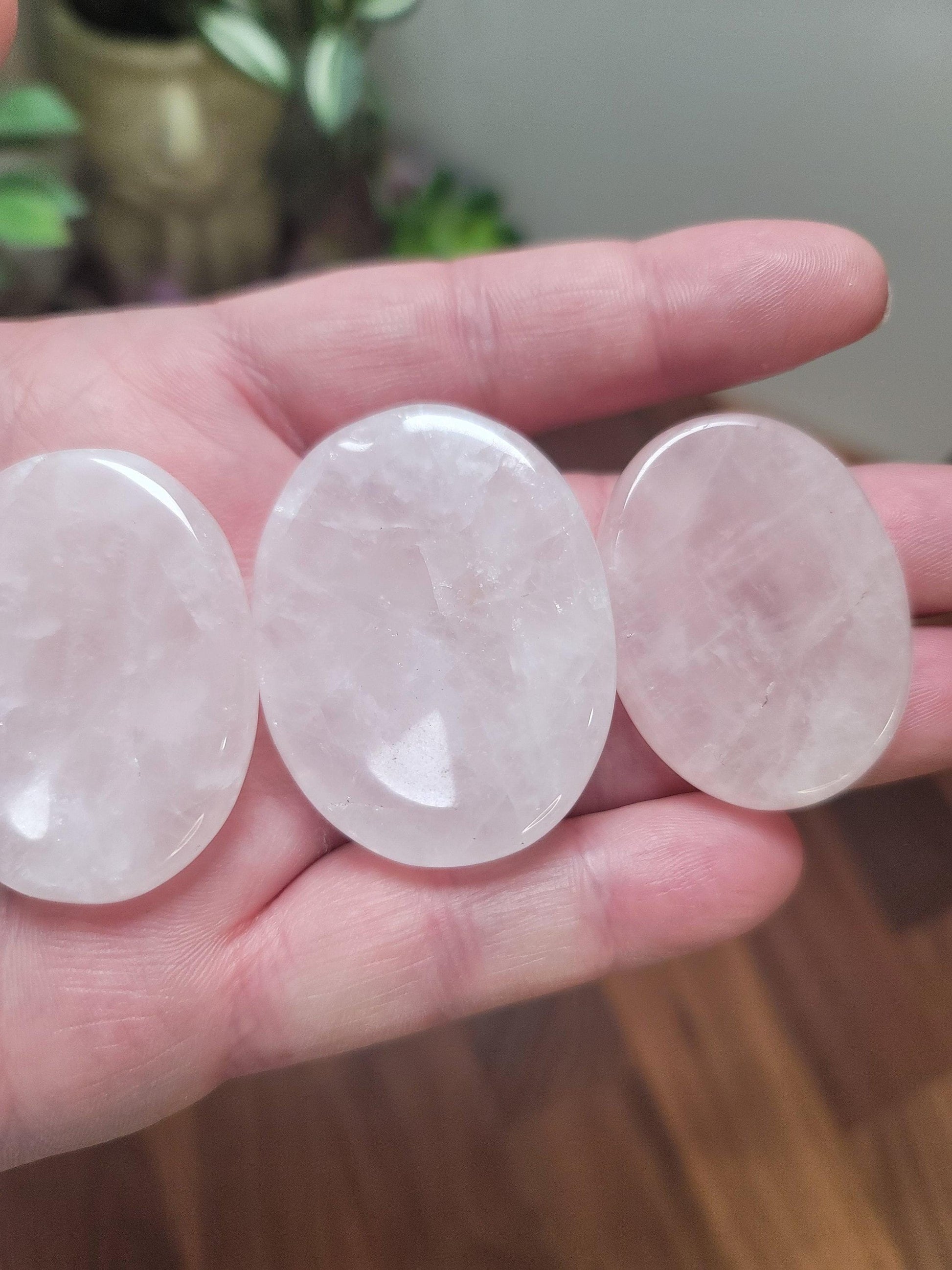 Chunky Rose Quartz Worry Stone: Tactile Stress Relief Pocket Crystal