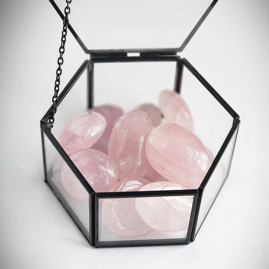 Rose Quartz Mini Palm Stone - Pink Crystal with Rainbow Colors