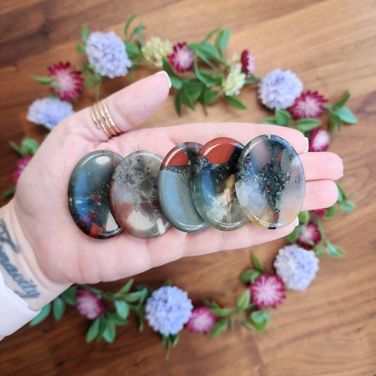 Bloodstone Worry Stone | 1.75" | Gray & Red Crystal | Pocket Crystals | ADHD Fidget | Intuitively Chosen