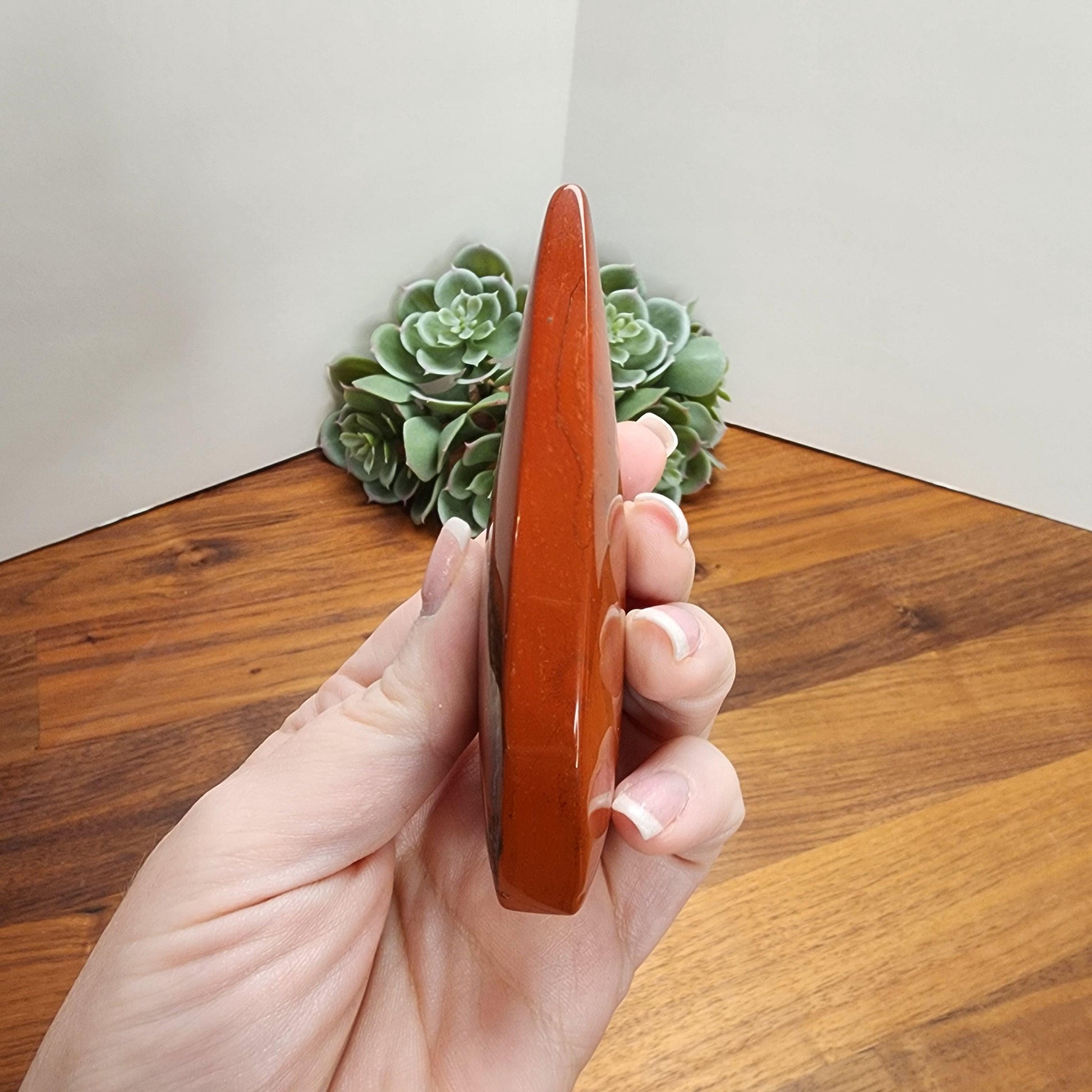 Red Jasper Crystal Teardrop | SCARLET | Valentine Free Form | About 3.5" tall | Like a Twin Flame, one side red and one side with black