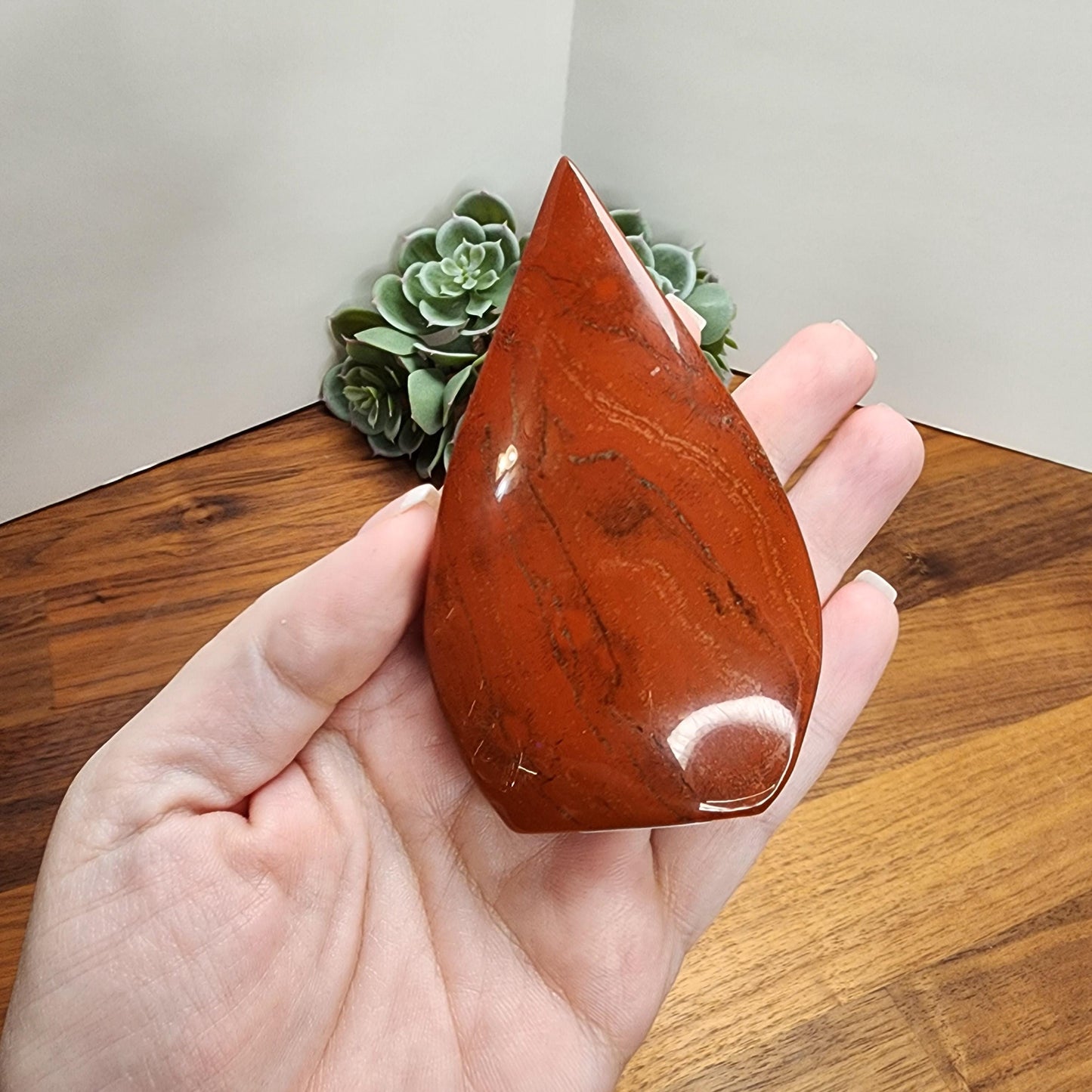 Red Jasper Crystal Teardrop | SCARLET | Valentine Free Form | About 3.5" tall | Like a Twin Flame, one side red and one side with black