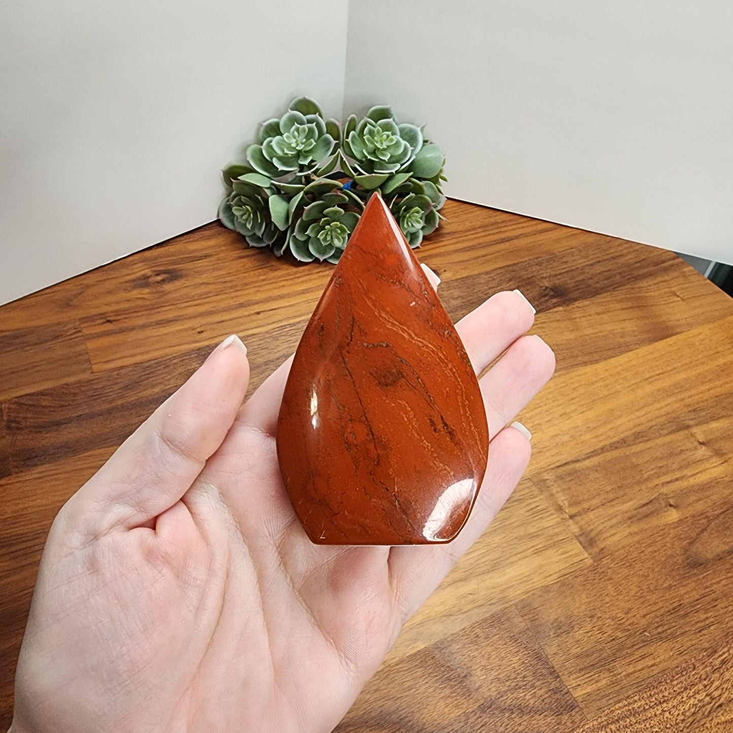 Red Jasper Crystal Teardrop | SCARLET | Valentine Free Form | About 3.5" tall | Like a Twin Flame, one side red and one side with black