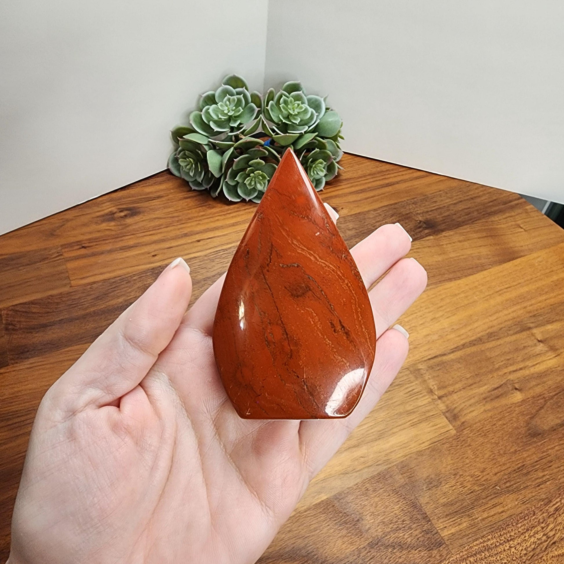 Red Jasper Crystal Teardrop | SCARLET | Valentine Free Form | About 3.5" tall | Like a Twin Flame, one side red and one side with black