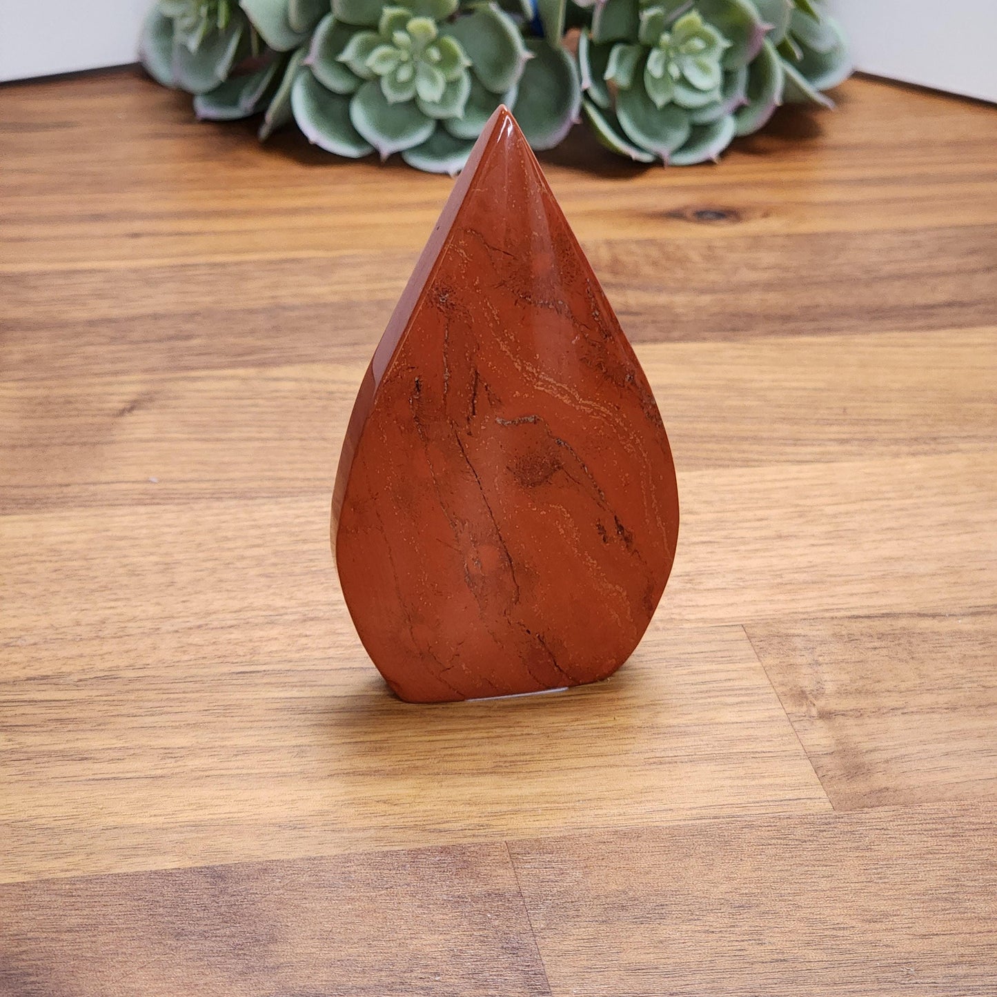 Red Jasper Crystal Teardrop | SCARLET | Valentine Free Form | About 3.5" tall | Like a Twin Flame, one side red and one side with black