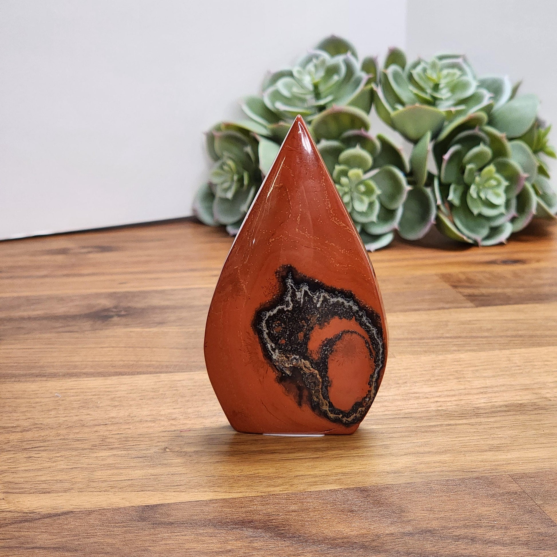 Red Jasper Crystal Teardrop | SCARLET | Valentine Free Form | About 3.5" tall | Like a Twin Flame, one side red and one side with black