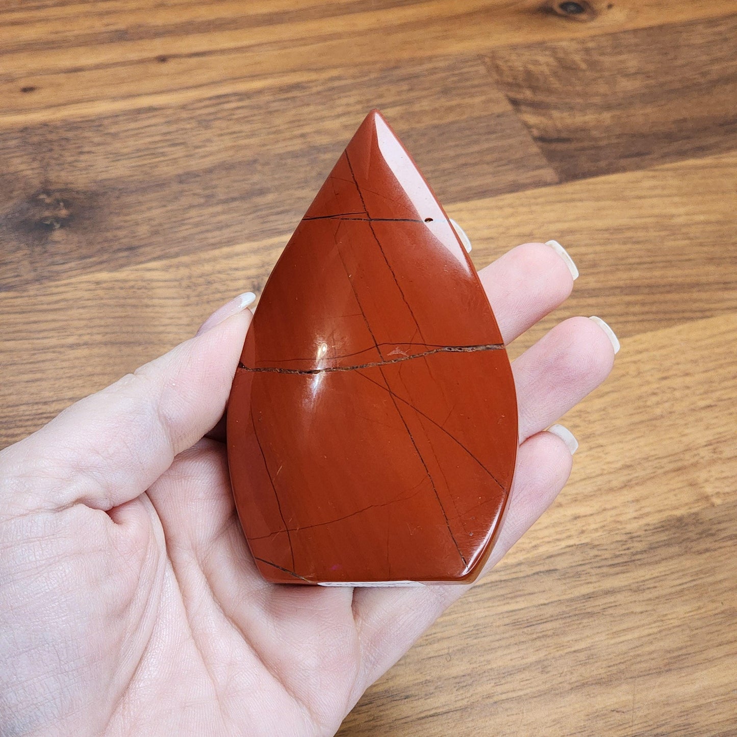 Red Jasper Crystal Teardrop | WARRIOR | Valentine Free Form | About 3.5" tall | True Blood Red with Brecciated Quartz Scars | Love Gifts