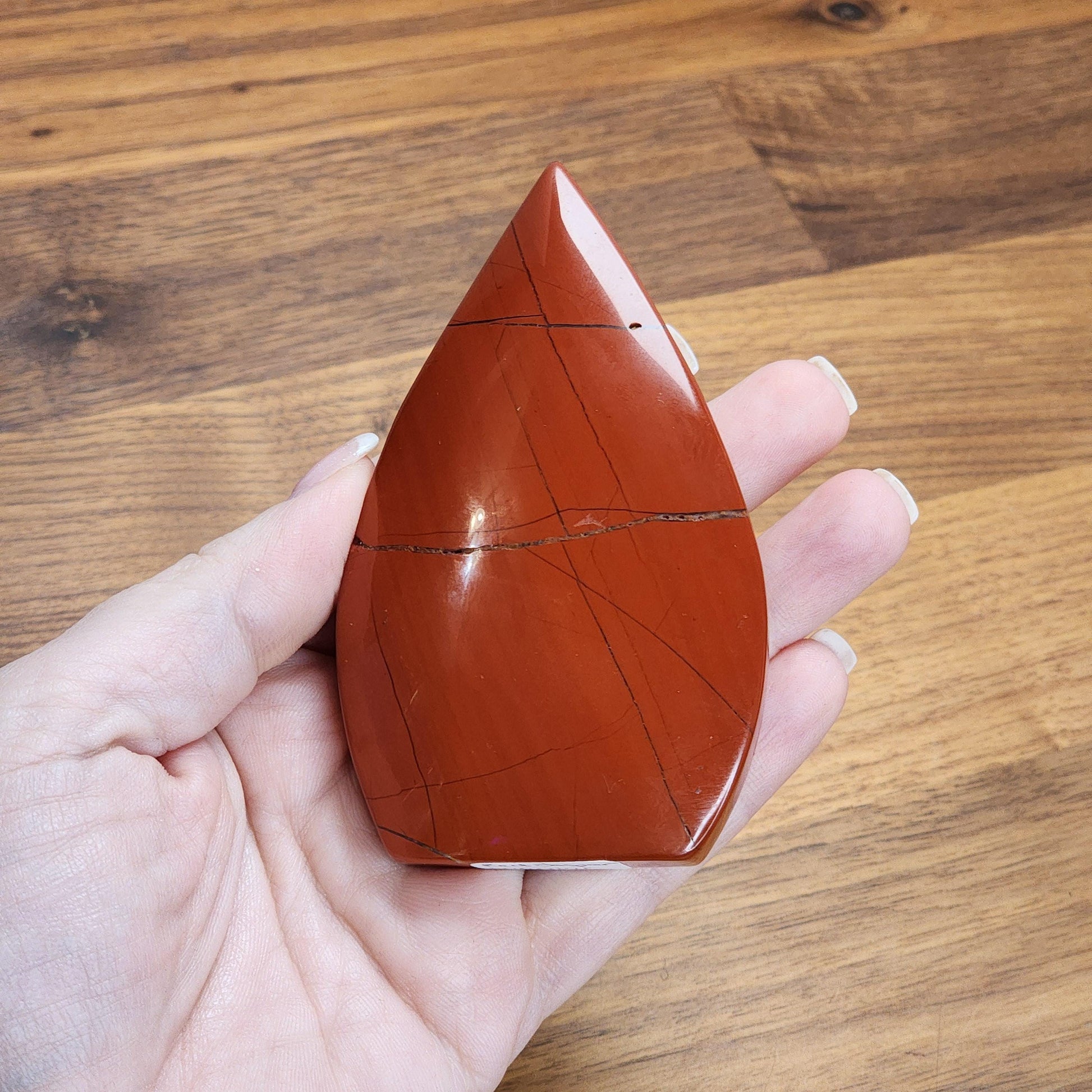 Red Jasper Crystal Teardrop | WARRIOR | Valentine Free Form | About 3.5" tall | True Blood Red with Brecciated Quartz Scars | Love Gifts