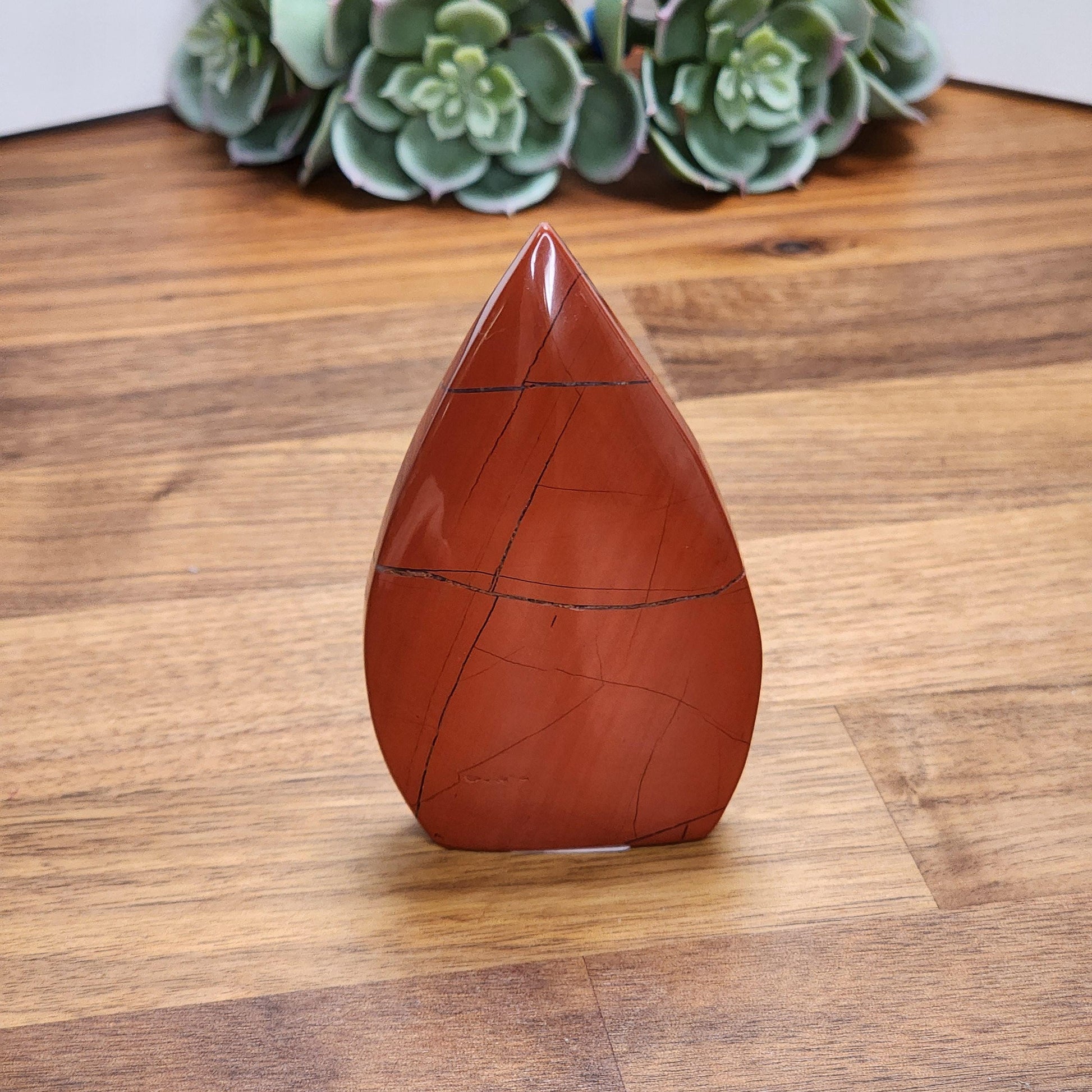 Red Jasper Crystal Teardrop | WARRIOR | Valentine Free Form | About 3.5" tall | True Blood Red with Brecciated Quartz Scars | Love Gifts