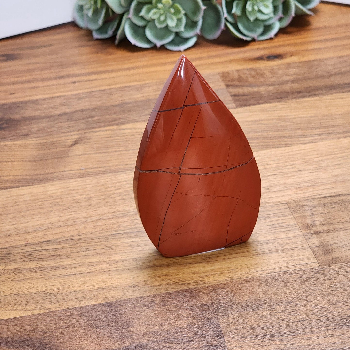 Red Jasper Crystal Teardrop | WARRIOR | Valentine Free Form | About 3.5" tall | True Blood Red with Brecciated Quartz Scars | Love Gifts