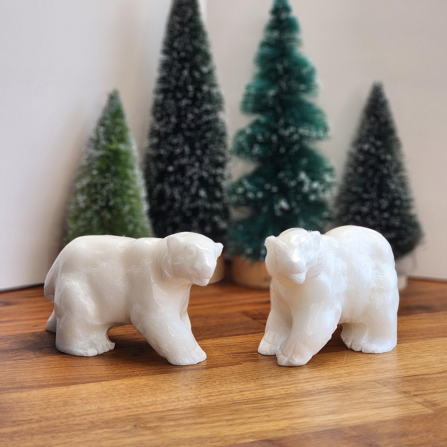 Crystal Polar Bear in Snow White Jade | Stone Carving for Winter Home Decor | Pearl finish Artic 3D Statue | 5" Perfect for Mantel Display