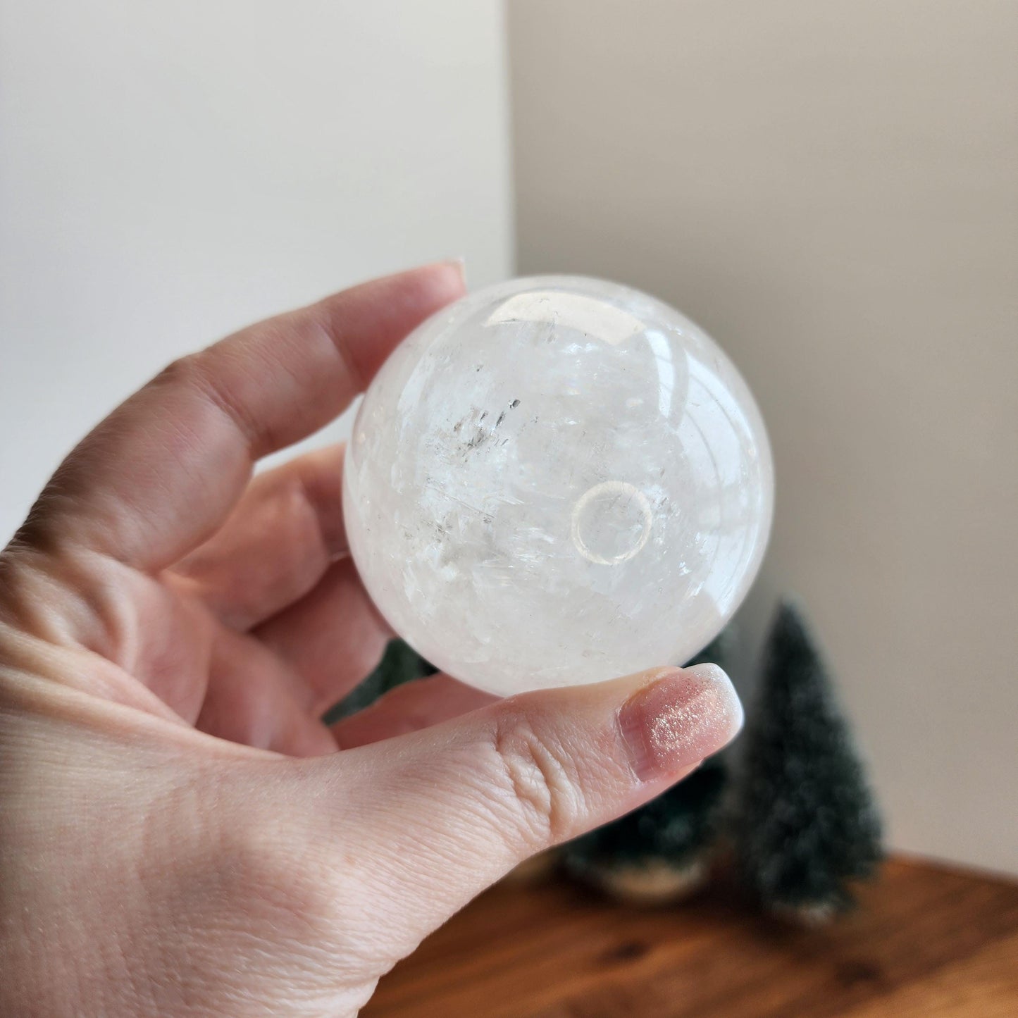 Gorgeous Optical Calcite Sphere | White Iceland Spar Crystal Ball | 60MM | Crystallized Calcium Carbonate | Tranquil Winter Home Decor