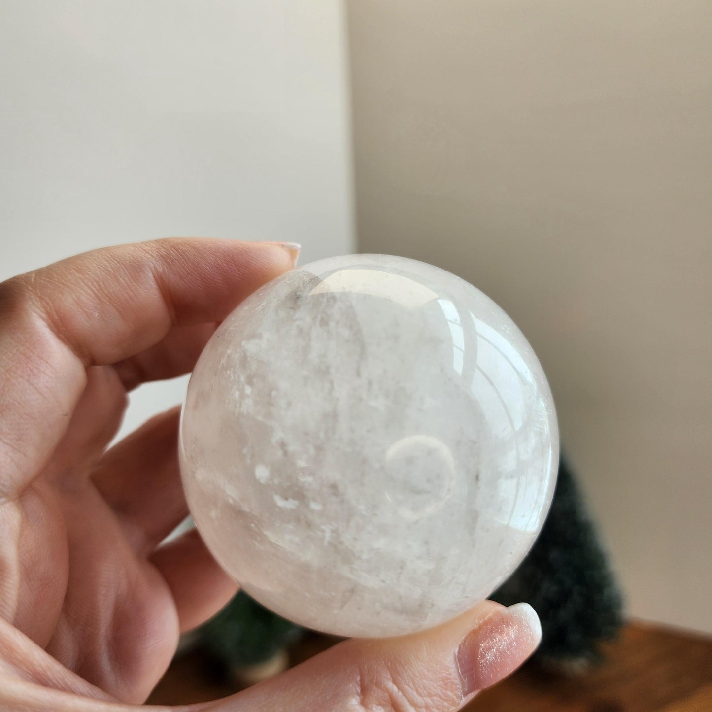 Gorgeous Optical Calcite Sphere | White Iceland Spar Crystal Ball | 60MM | Crystallized Calcium Carbonate | Tranquil Winter Home Decor
