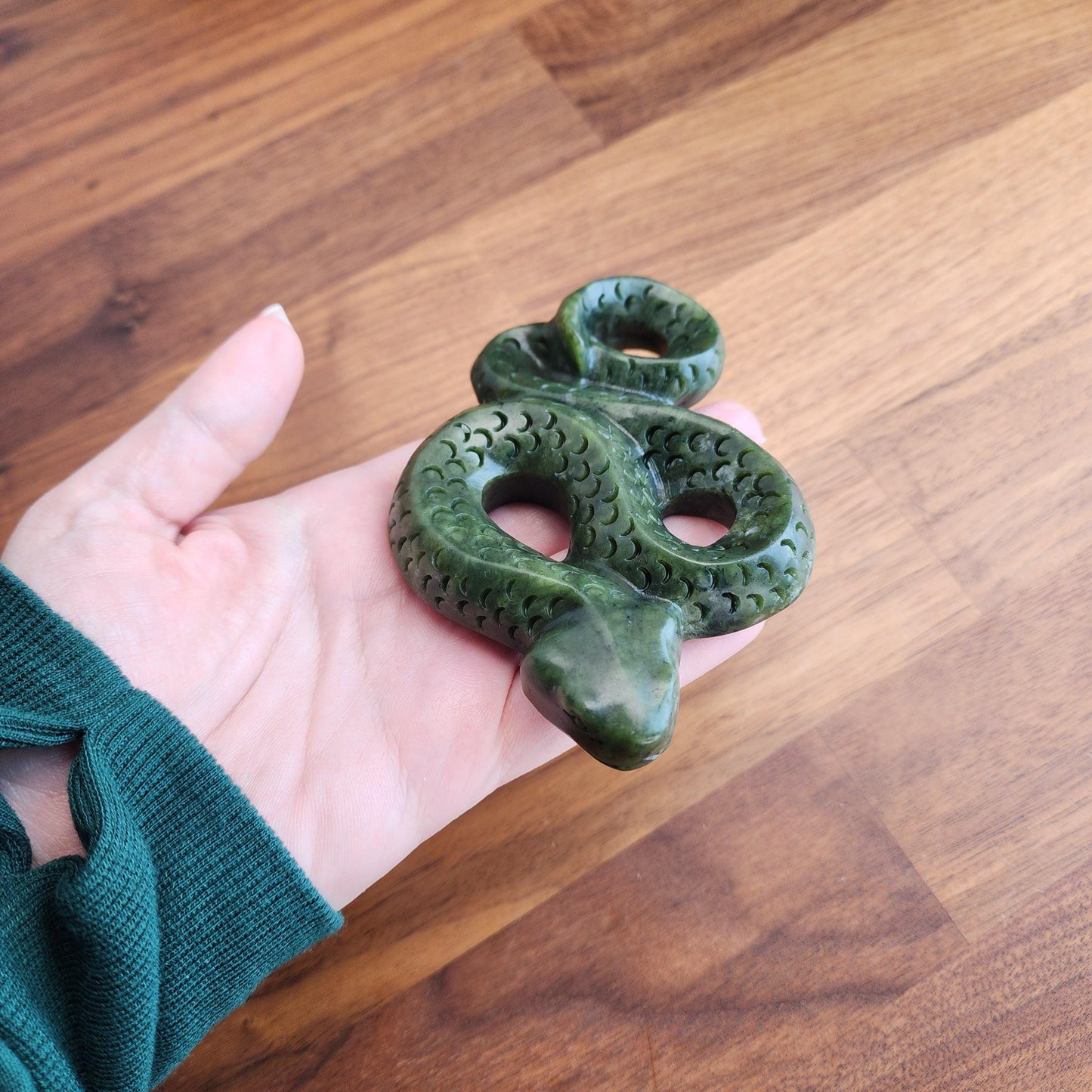 Green Jade Snake | Crystal Serpent Figurine | Halloween Crystals | Slytherin Goth Decor for Spooky Season | Lunar Year of the Snake 2025