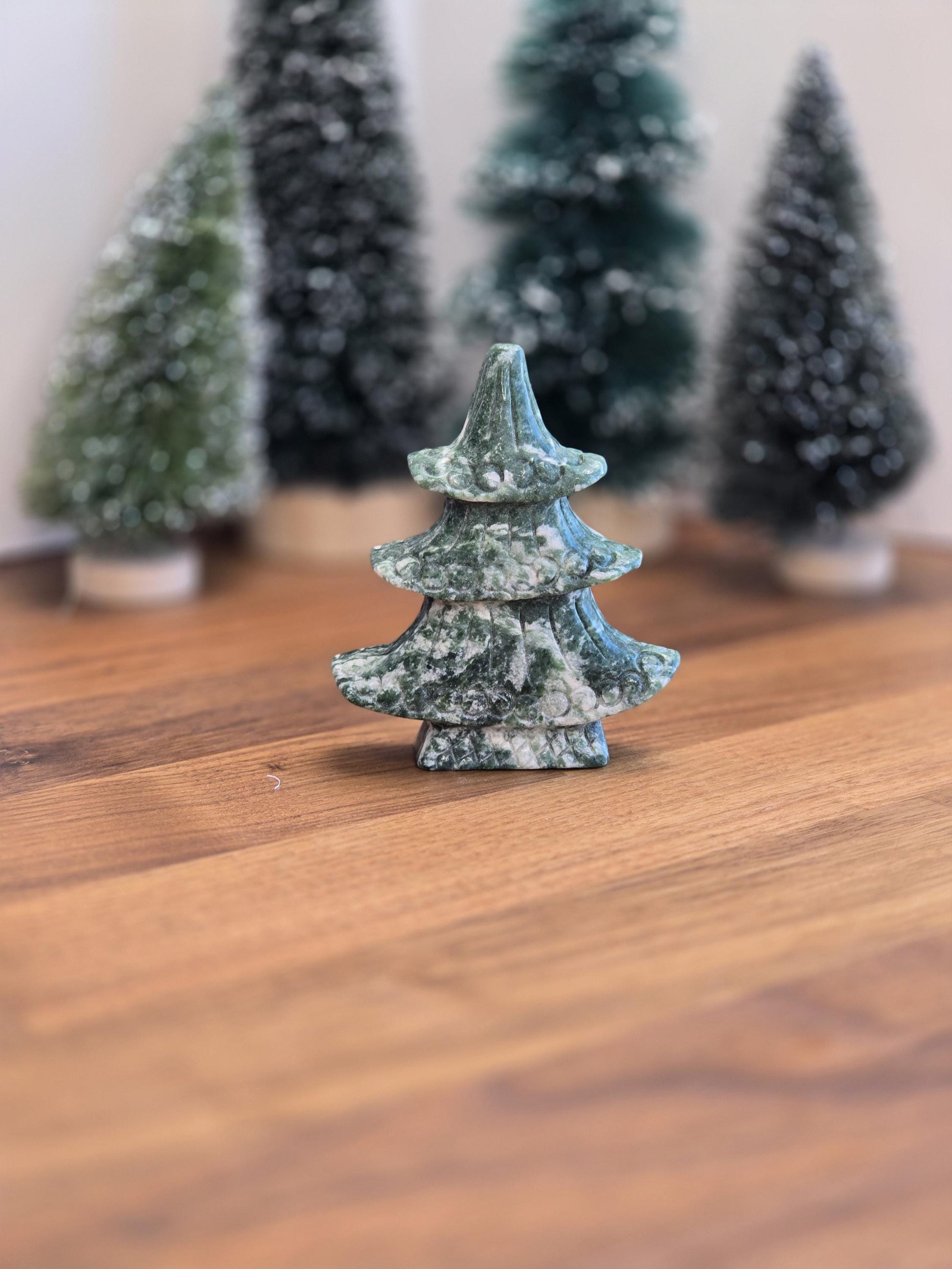 Crystal Christmas Tree: Winter Pine Sculpture (Tree Agate, 3.5")