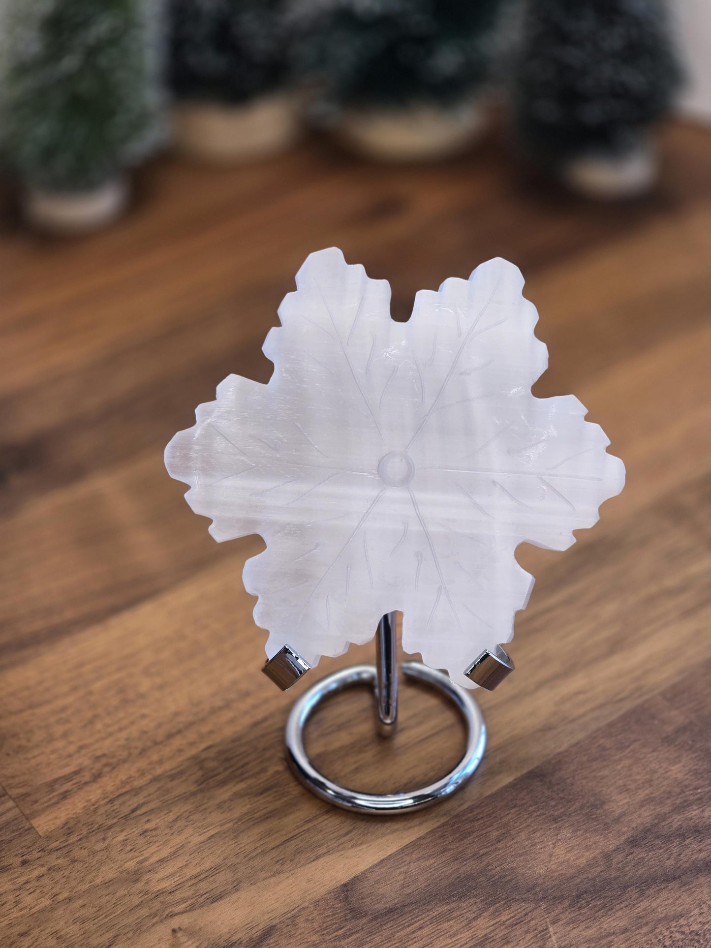 Selenite Crystal Snowflake Winter Home Decor | Beautiful white snow crystal carved in delicate satin spar for January Birthdays classy Gifts
