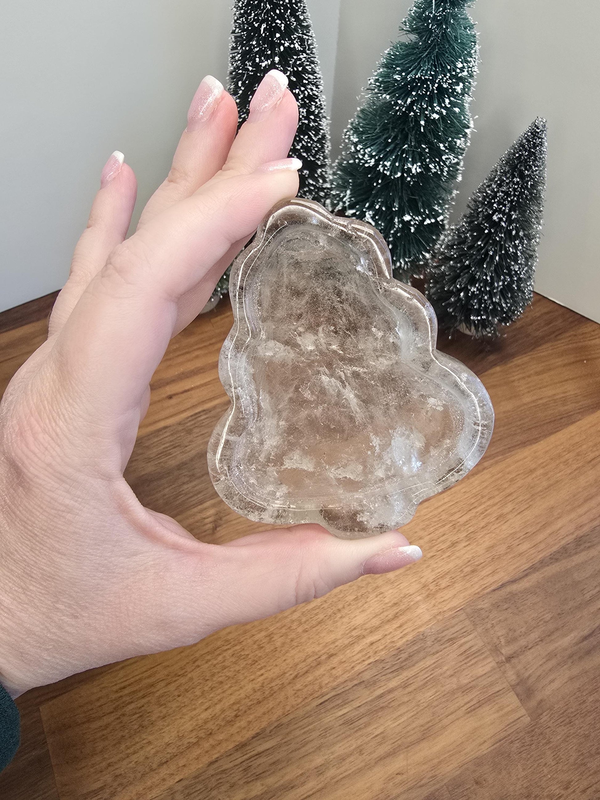 Quartz Crystal Ring Dish Tree | Trinket Bowl for Jewelry like Engagement Rings | Cute Winter Home Decor Spoon Rest or Holiday Soap Tray