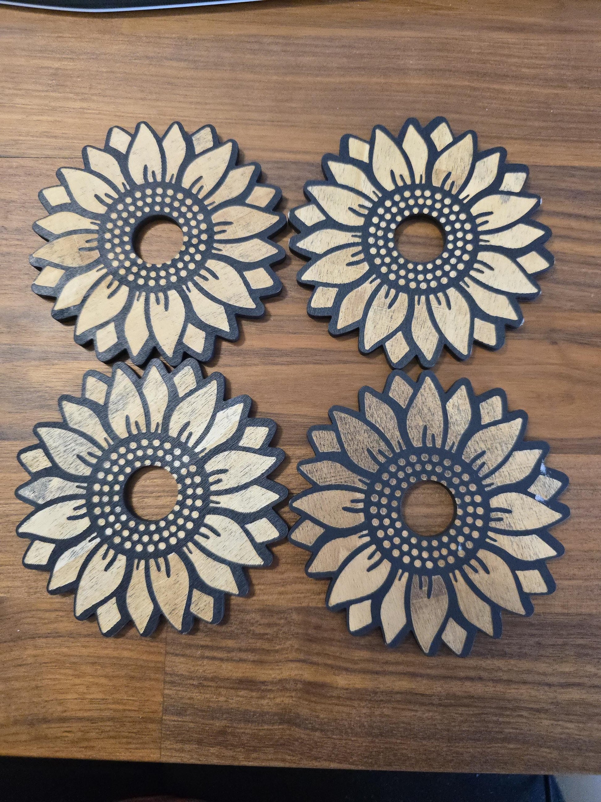Sunflower Crystal Sphere Stand "Summer" | 3.75" | Black Etched Wooden Display | Sunny flower, seed center & petal edge cutouts | Ball Holder