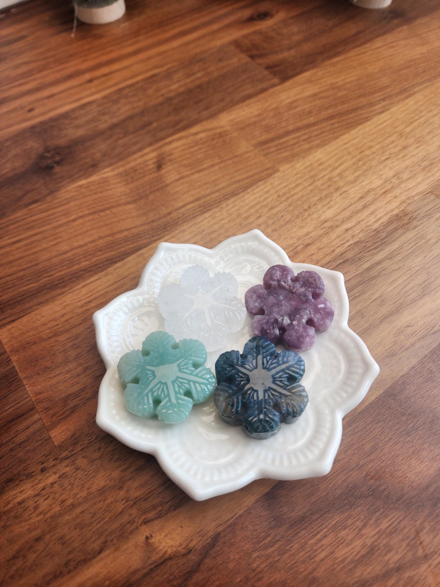 Mini Crystal Snowflakes for Winter Home Decor | 1" | Cute Snowy Prisms in fun mineral colors | Solstice, Yule & Christmas Stocking Stuffers