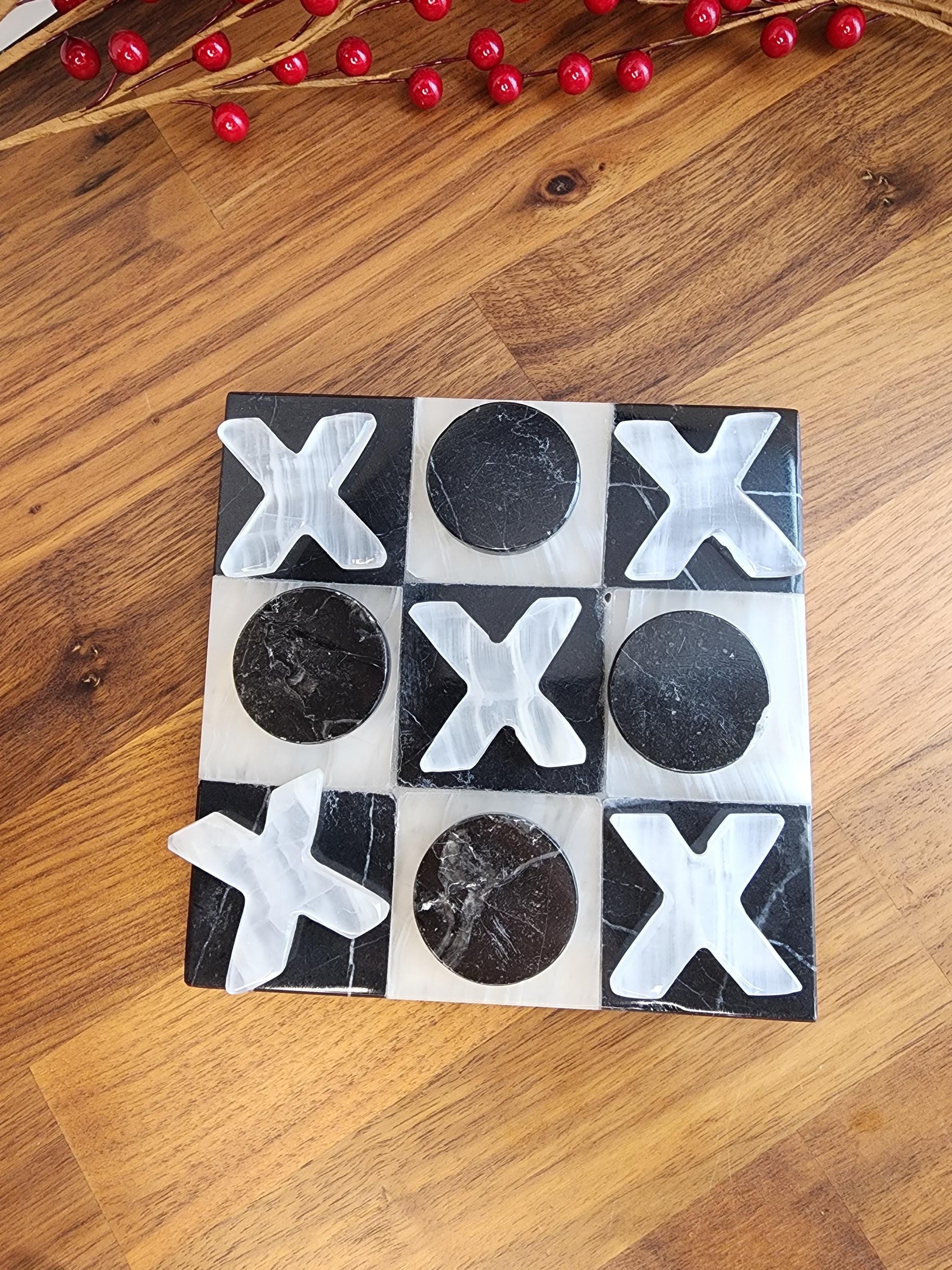Classy Marble Tic Tac Toe Board Game for Crystal Home Decor or Family Fun Night | Black & White Interior Design Accent | TicTacToe XOXO Date