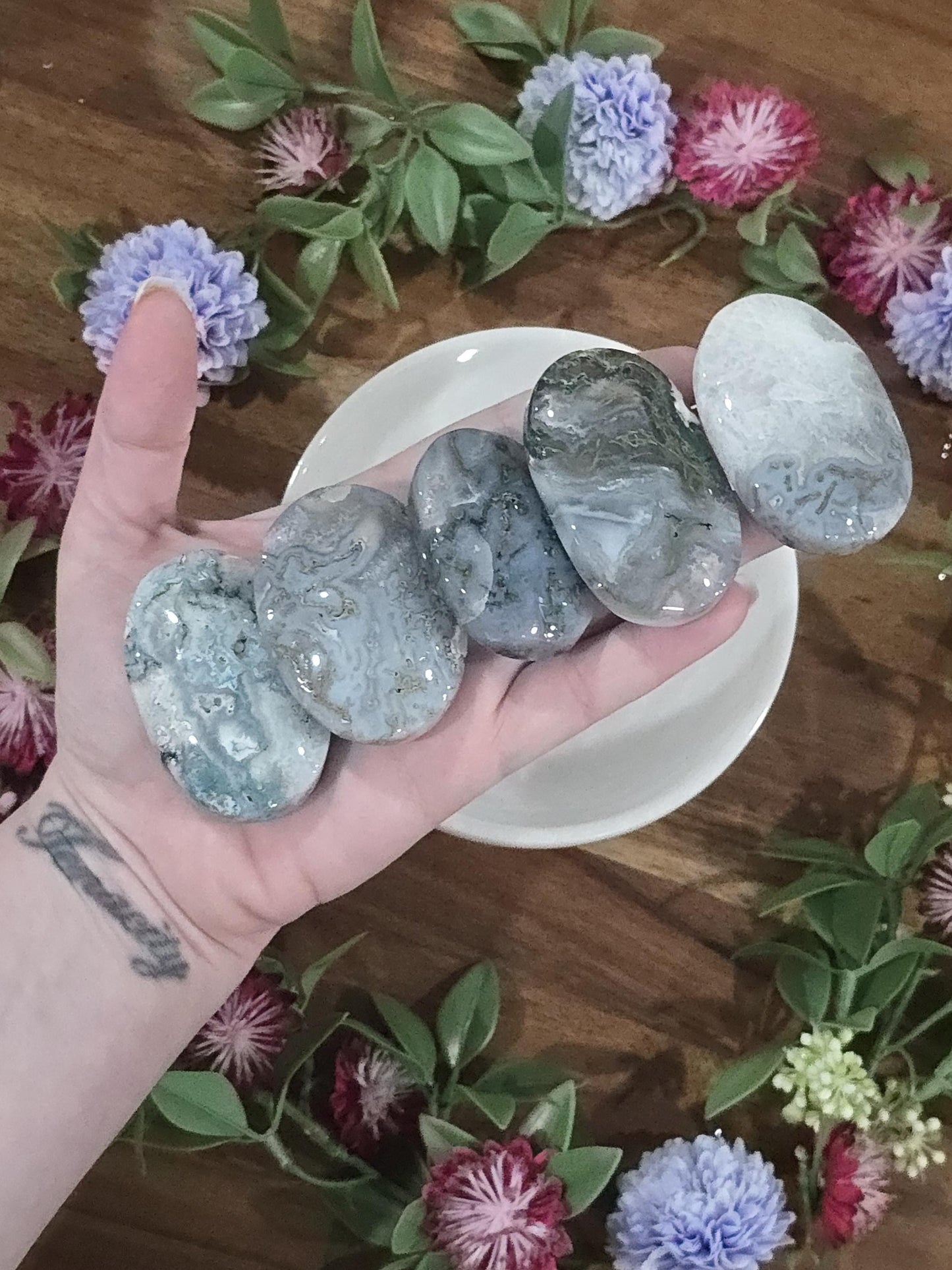 Moss Agate Palmstones | Over 2 inches | Natural Green Gemstone Pocket Stones for Gifts, Collecting, and Relaxation