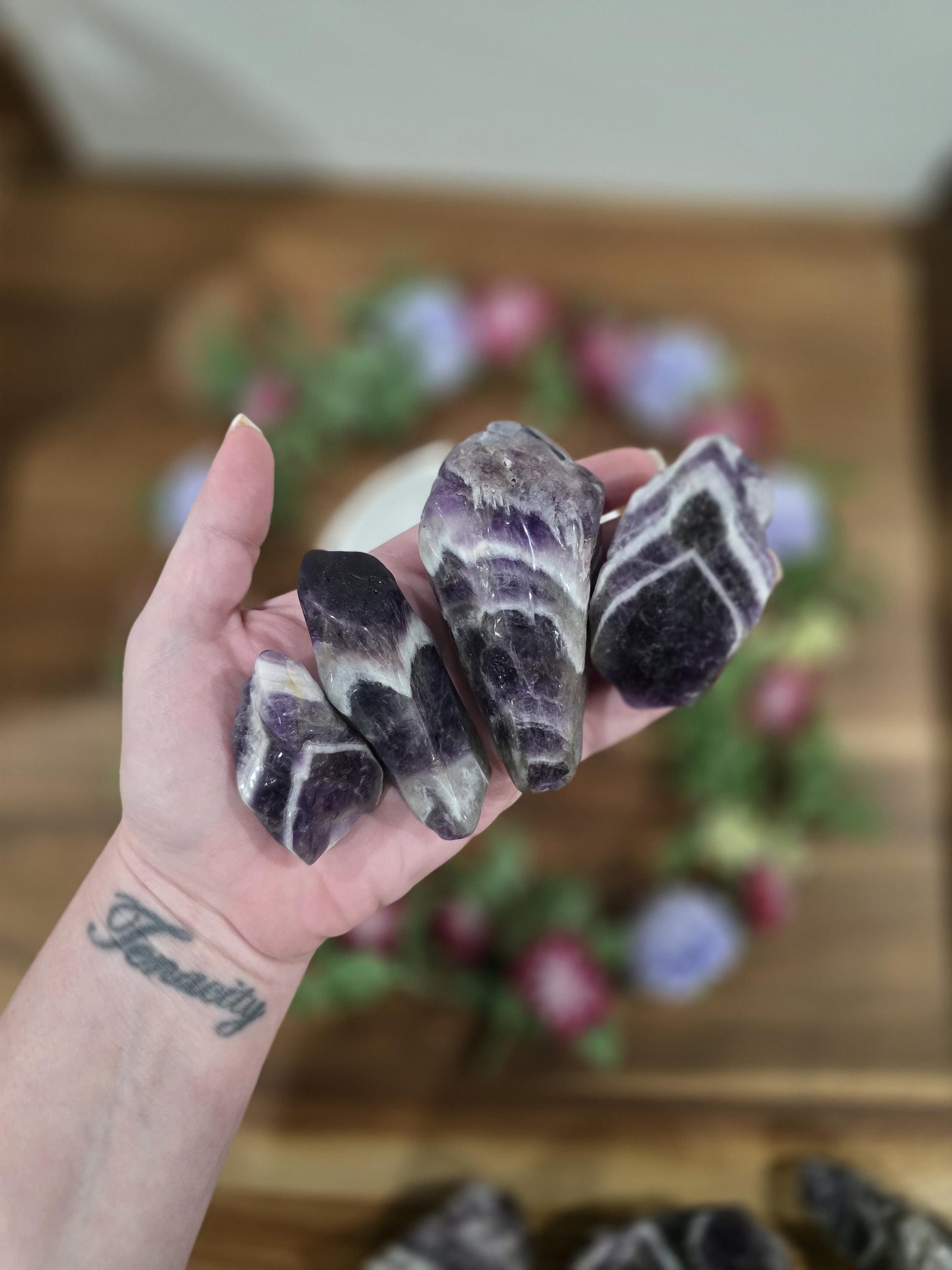 Rough Dream Amethyst Shards | Polished purple crystal raw pieces with gorgeous chevron patterns