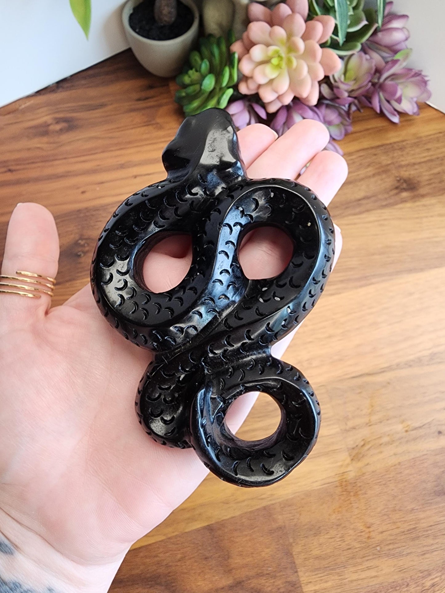 Mystical Black Obsidian Snake: Gothic Crystal Home Decor for Dark Academia Vibes | Serpent | Halloween | Spooky Season | Year of the Snake