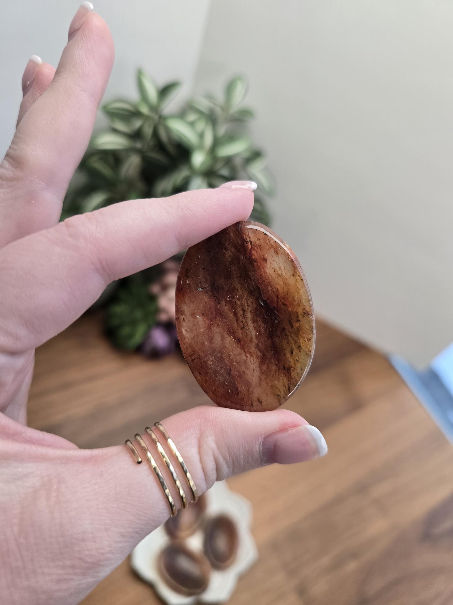 Fiery Orange Hematoid Worry Stone | Crystal Fire Quartz with deep brown & red on transparent matrix | 1.77" | Unique Masculine ADHD Fidgets
