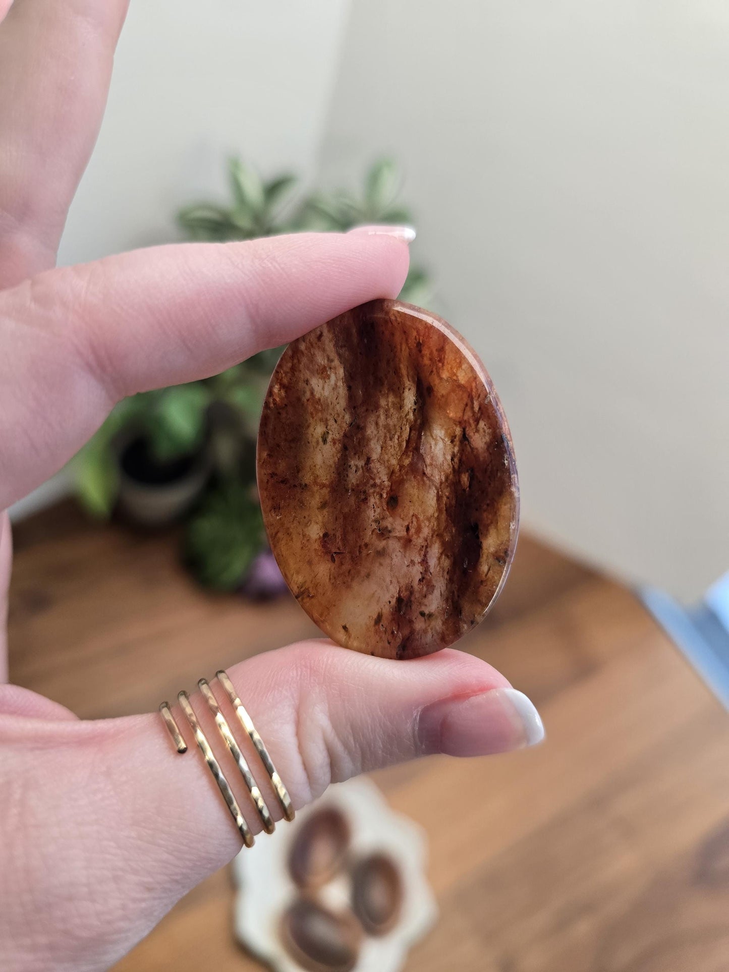 Fiery Orange Hematoid Worry Stone | Crystal Fire Quartz with deep brown & red on transparent matrix | 1.77" | Unique Masculine ADHD Fidgets