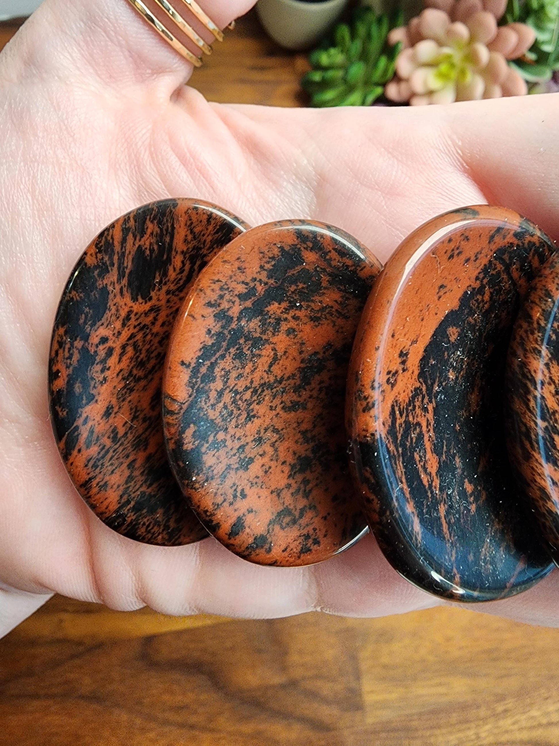 Mahogany Obsidian Worry Stone | Woodsy Rustic Red, Brown & Black Crystal Pocket Fidget | Small Gift for Dad on Father's Day or Nature Lover