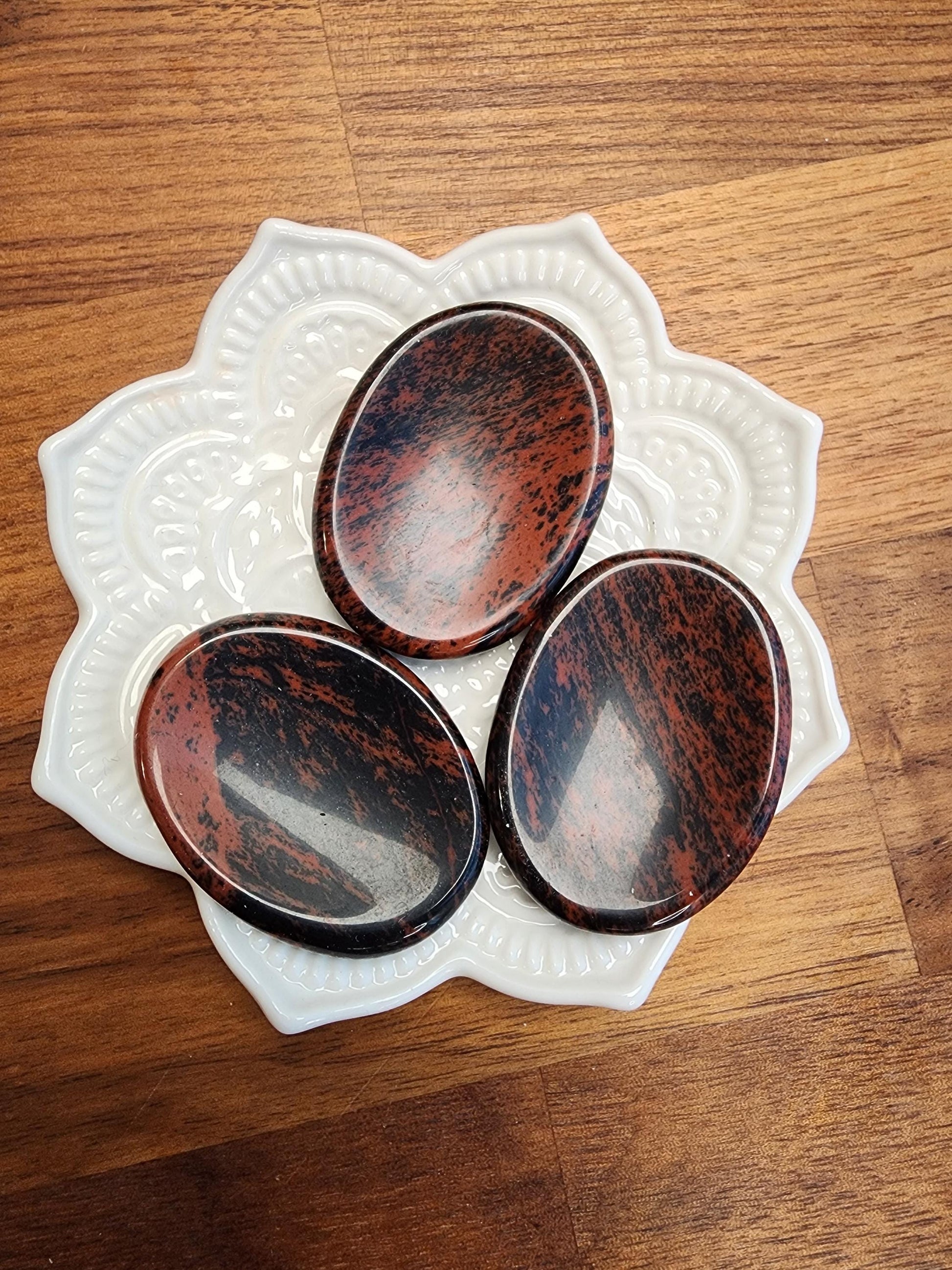 Mahogany Obsidian Worry Stone | Woodsy Rustic Red, Brown & Black Crystal Pocket Fidget | Small Gift for Dad on Father's Day or Nature Lover