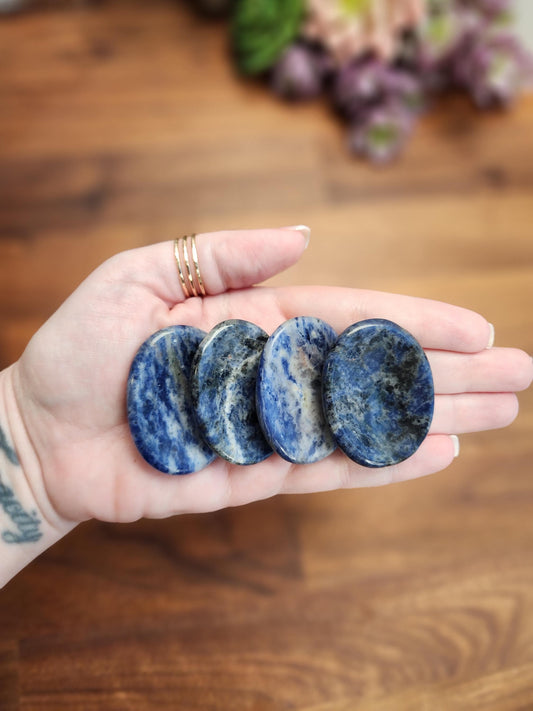Sodalite Crystal Worry Stone: Deep Blue Pocket Fidget (1.77")