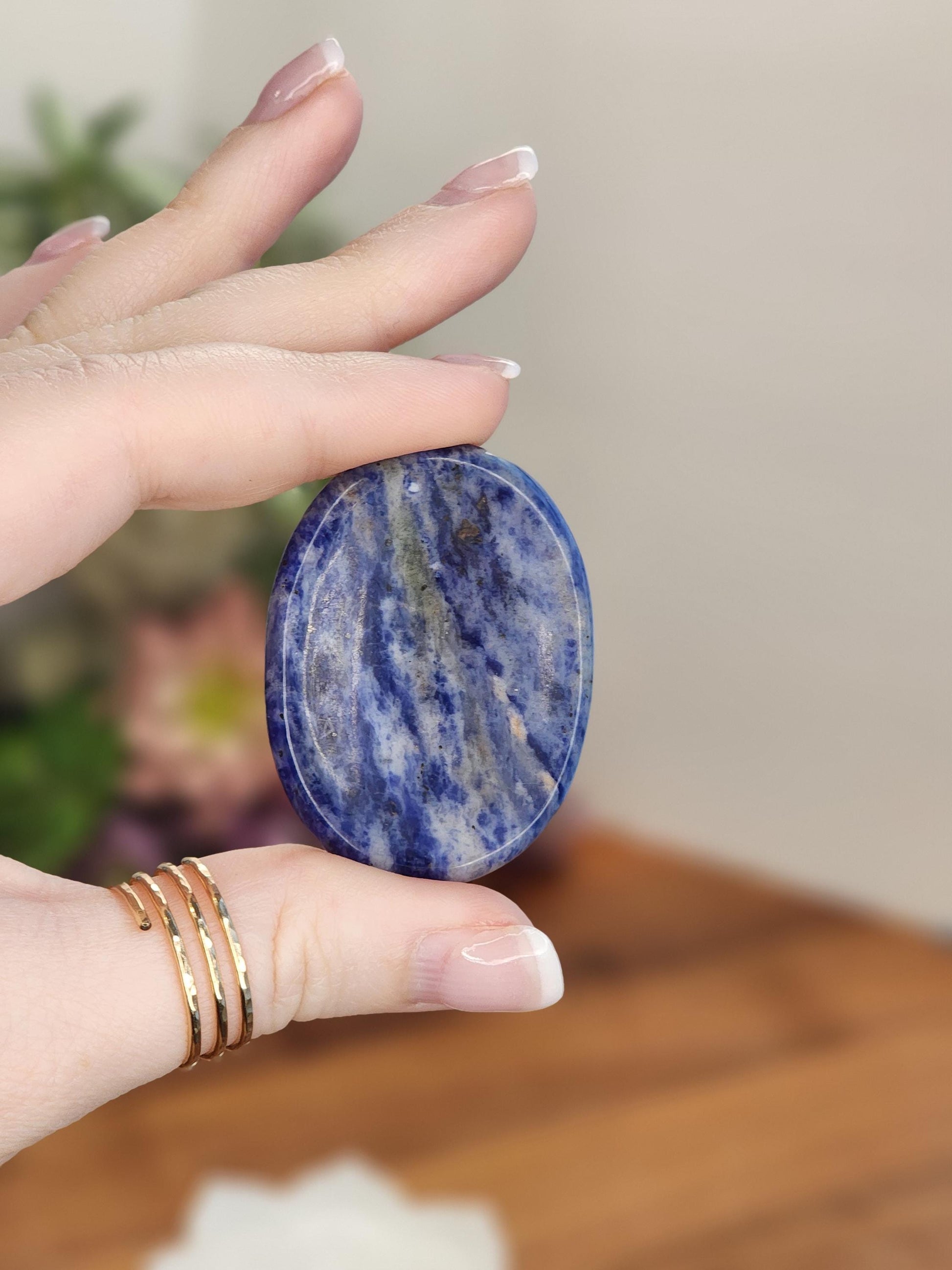 Sodalite Crystal Worry Stone: Deep Blue Pocket Fidget (1.77")