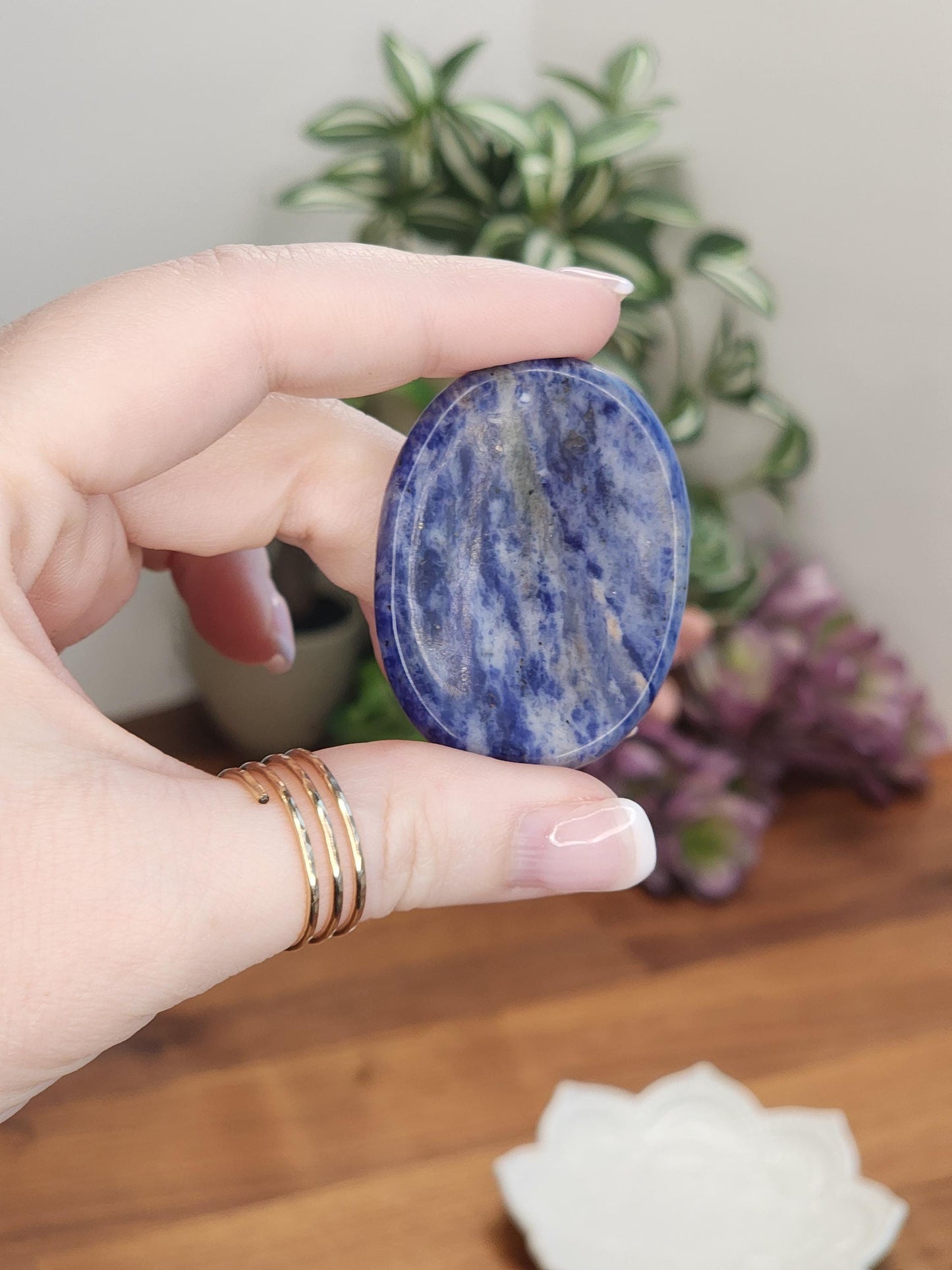 Sodalite Crystal Worry Stone: Deep Blue Pocket Fidget (1.77")