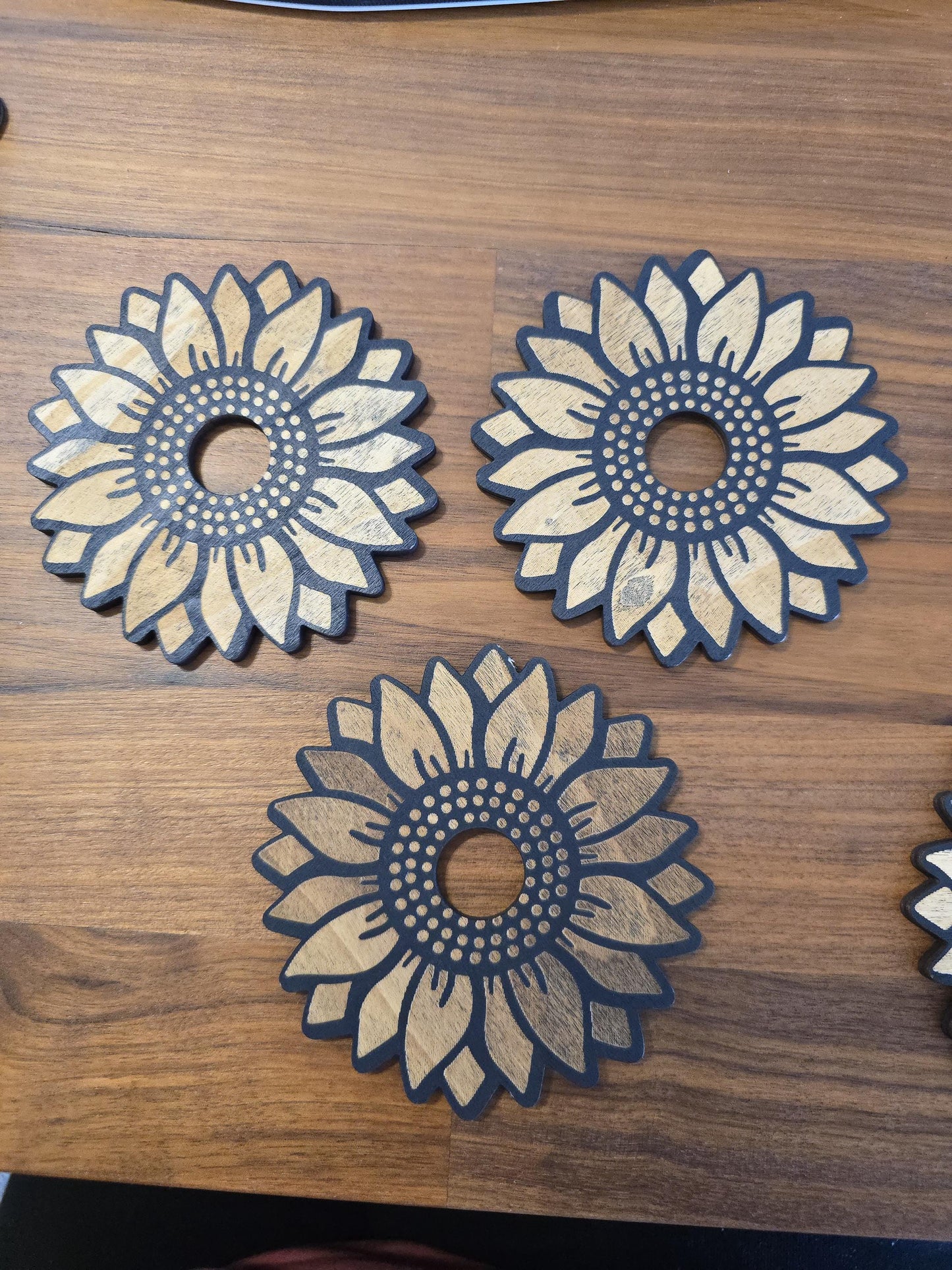 Sunflower Crystal Sphere Stand "Summer" | 3.75" | Black Etched Wooden Display | Sunny flower, seed center & petal edge cutouts | Ball Holder