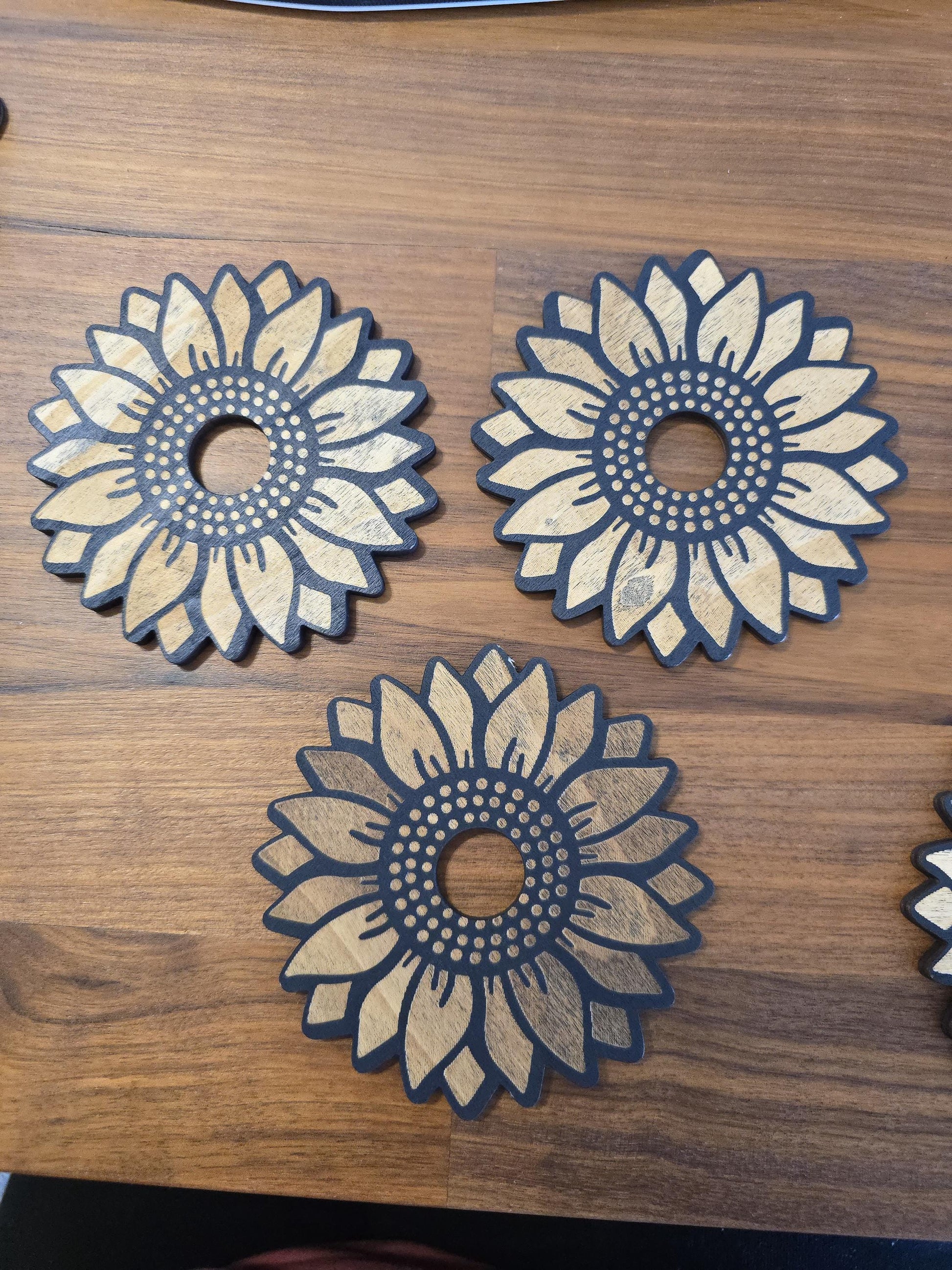 Sunflower Crystal Sphere Stand "Summer" | 3.75" | Black Etched Wooden Display | Sunny flower, seed center & petal edge cutouts | Ball Holder
