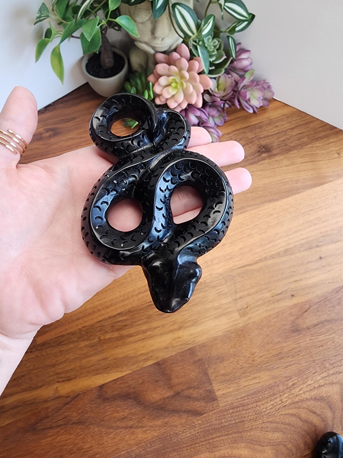 Mystical Black Obsidian Snake: Gothic Crystal Home Decor for Dark Academia Vibes | Serpent | Halloween | Spooky Season | Year of the Snake