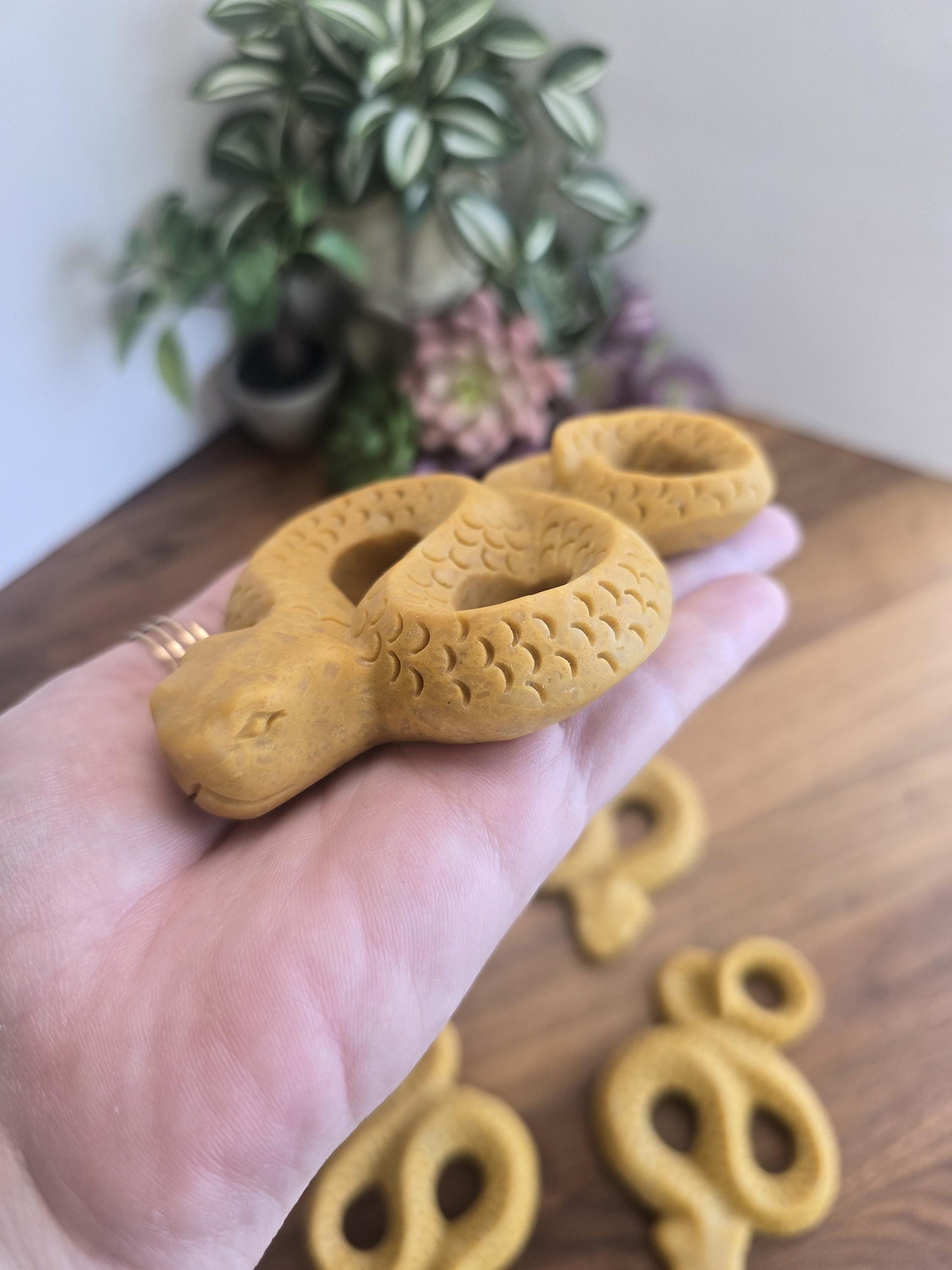 Yellow Jade Crystal Snake | | Burmese Python | Goldstone Serpent Gift for Nature Lover or Hiking Friend | Halloween Reptile Decor for kids