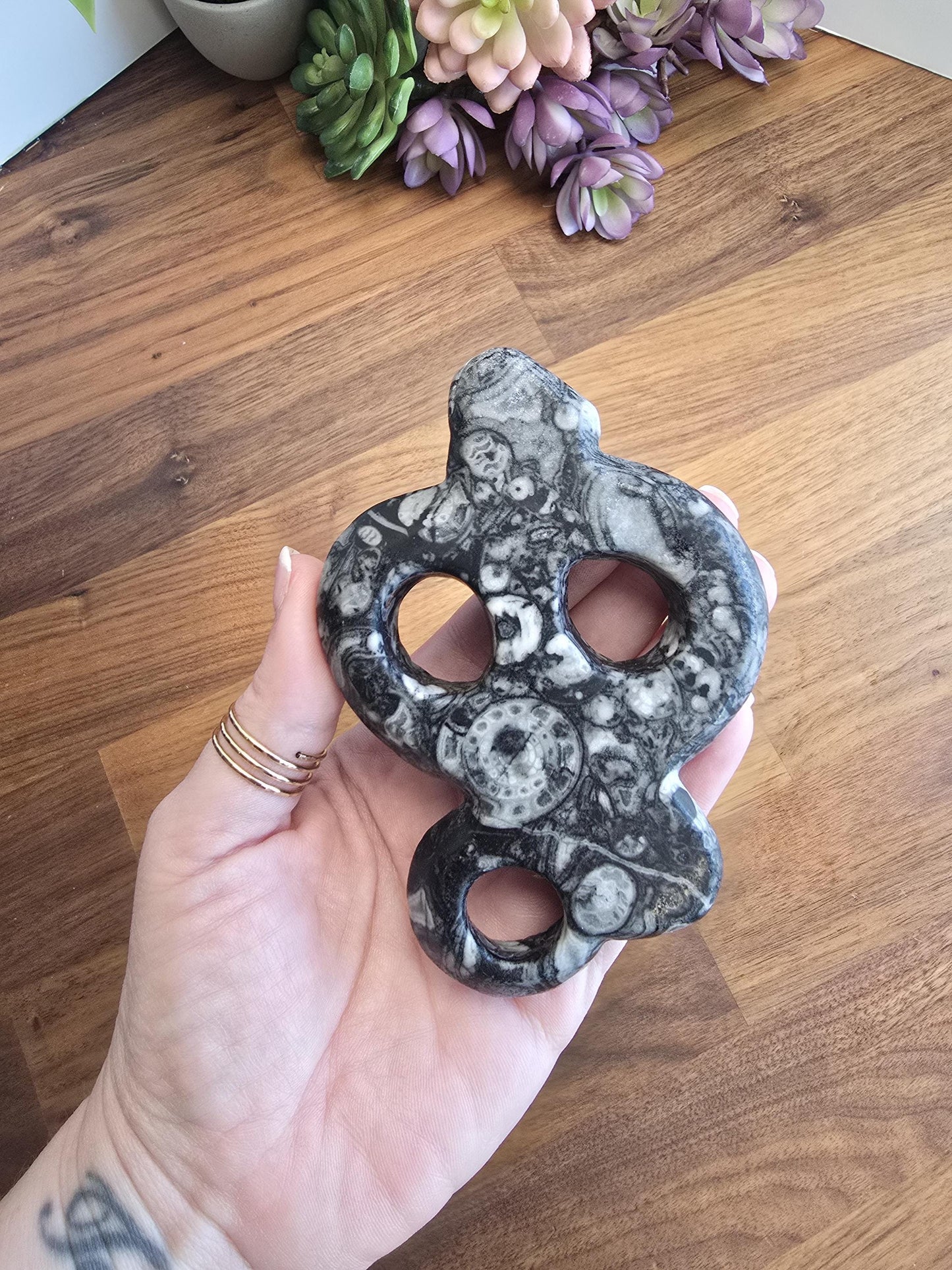 Rare Orthoceras Fossil Snake | Crystal Serpent Figurine | Black & Gray Halloween and Goth Home Decor for Dark Academia or Spooky Season
