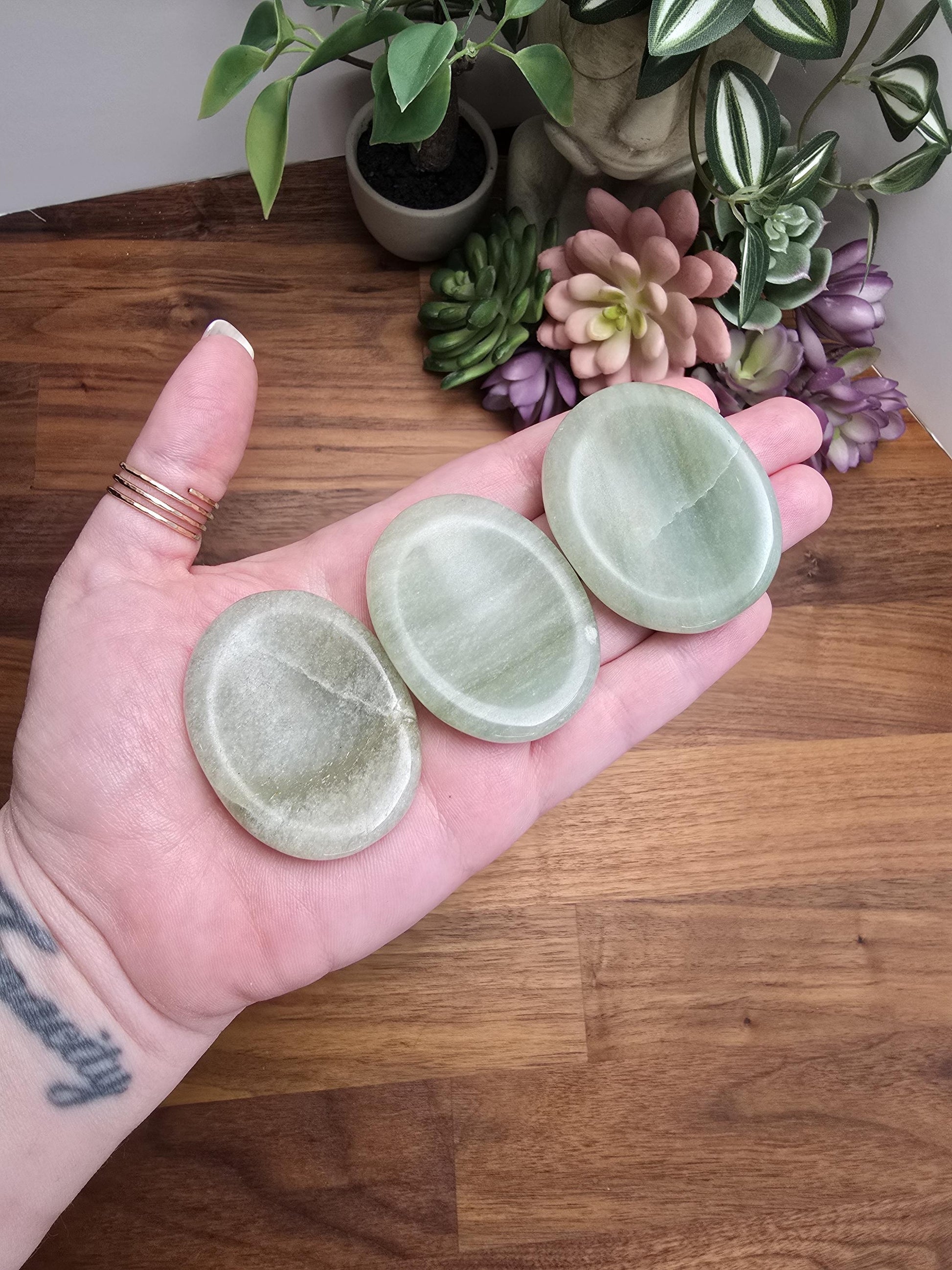 Green Onyx Worry Stone: Chunky 1.9' Light Minty Crystal - Smooth Polished Finish