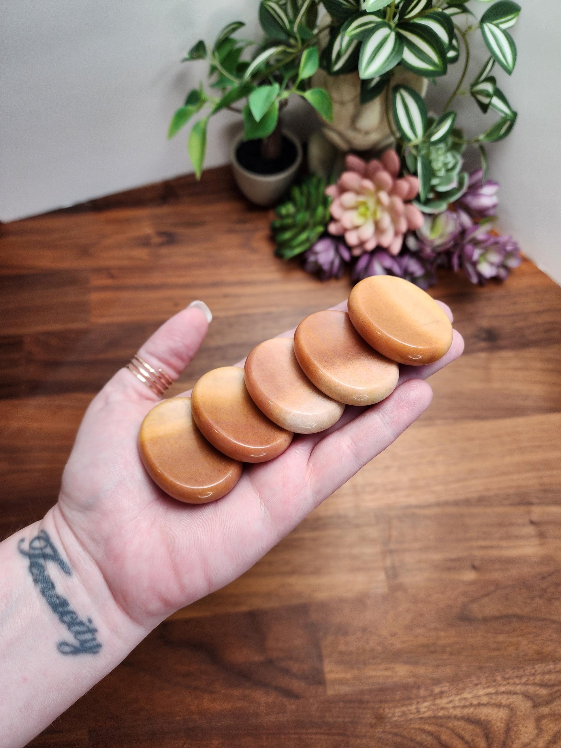 Ombre Peach Aventurine Worry Stone: Sensory Fidget, Calming Gift