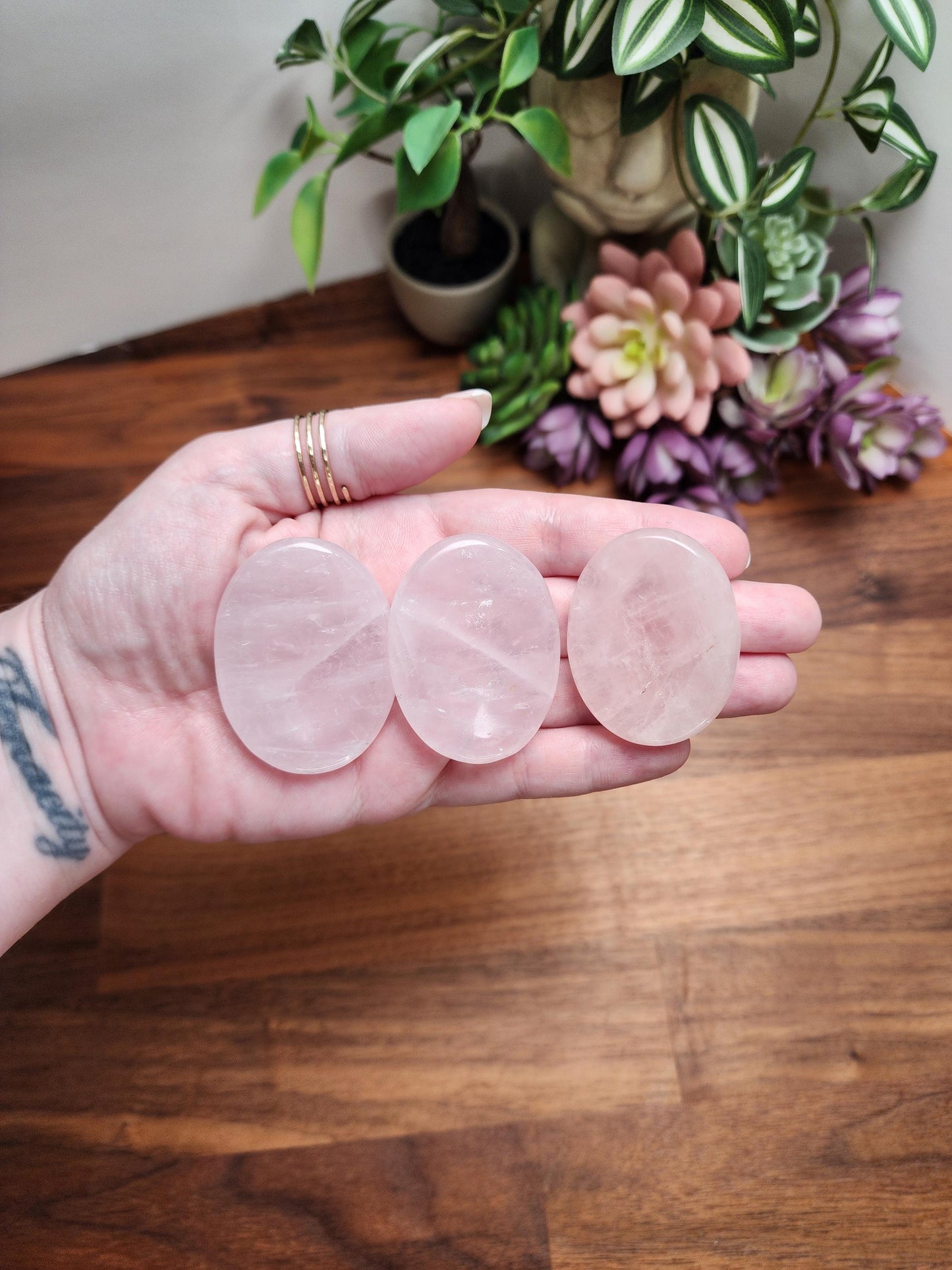 Chunky Rose Quartz Worry Stone: Tactile Stress Relief Pocket Crystal