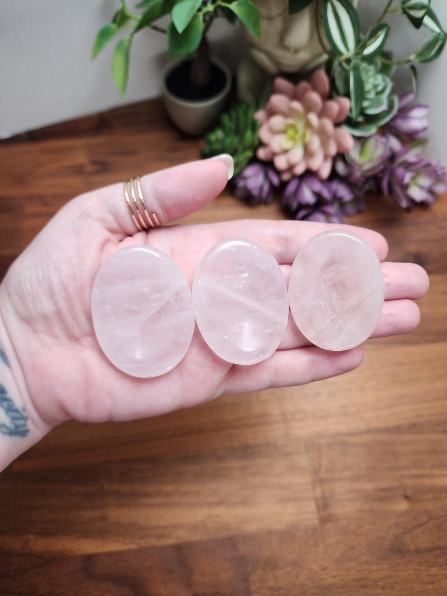 Chunky Rose Quartz Worry Stone: Tactile Stress Relief Pocket Crystal