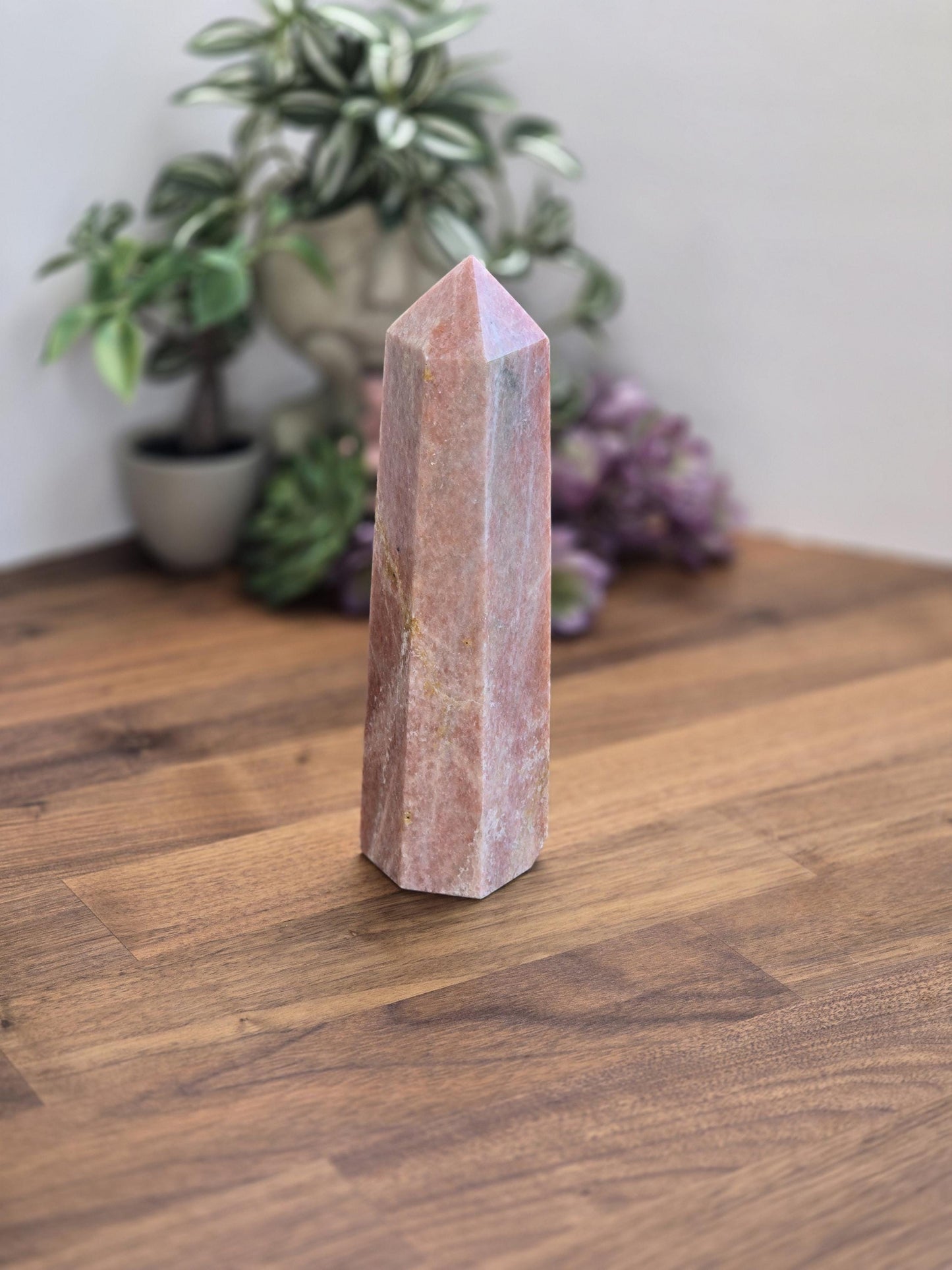 Sweet Orange Orchid Calcite Tower | B | Dreamy Peach Crystal Point with patterns | Huge 7.5 Inch | Spring Pastel Home Decor Piece for Easter